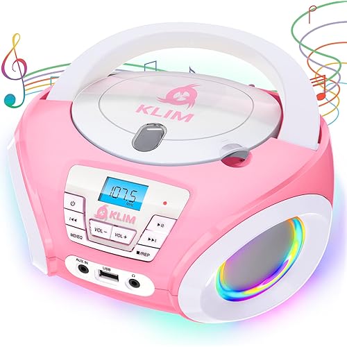 KLIM Candy Kids Portable CD Player – New Version Boombox with FM Radio & Speakers – Includes Batteries – Cute Pink Design for Kids & Toddlers - Rose