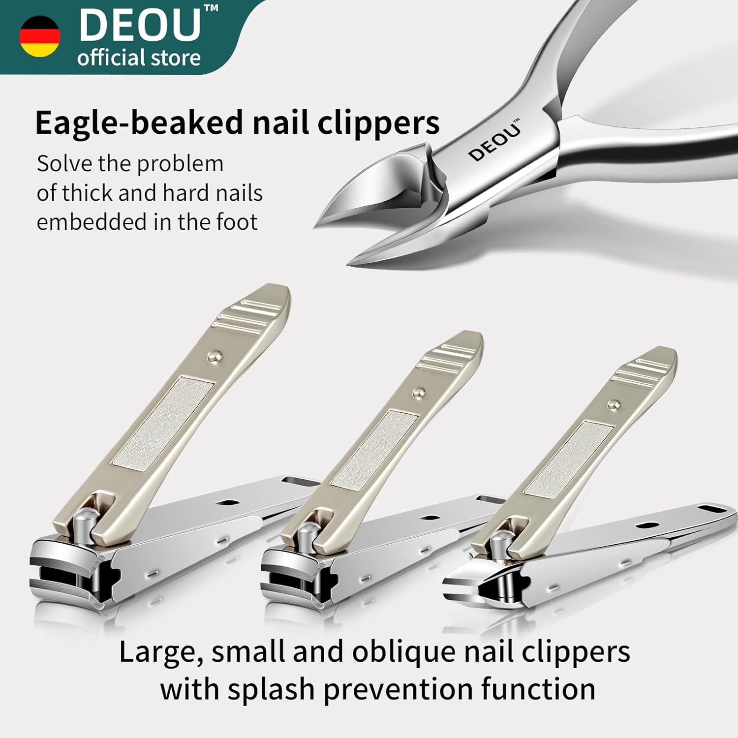 DEOU Manicure Sets Nail Clippers Stainless Steel Manicure and Pedicure kit Girls Professional Nail Files and Men's Grooming Scissors Tools for Home Personal Care or Gifts (Gray upgraded version)