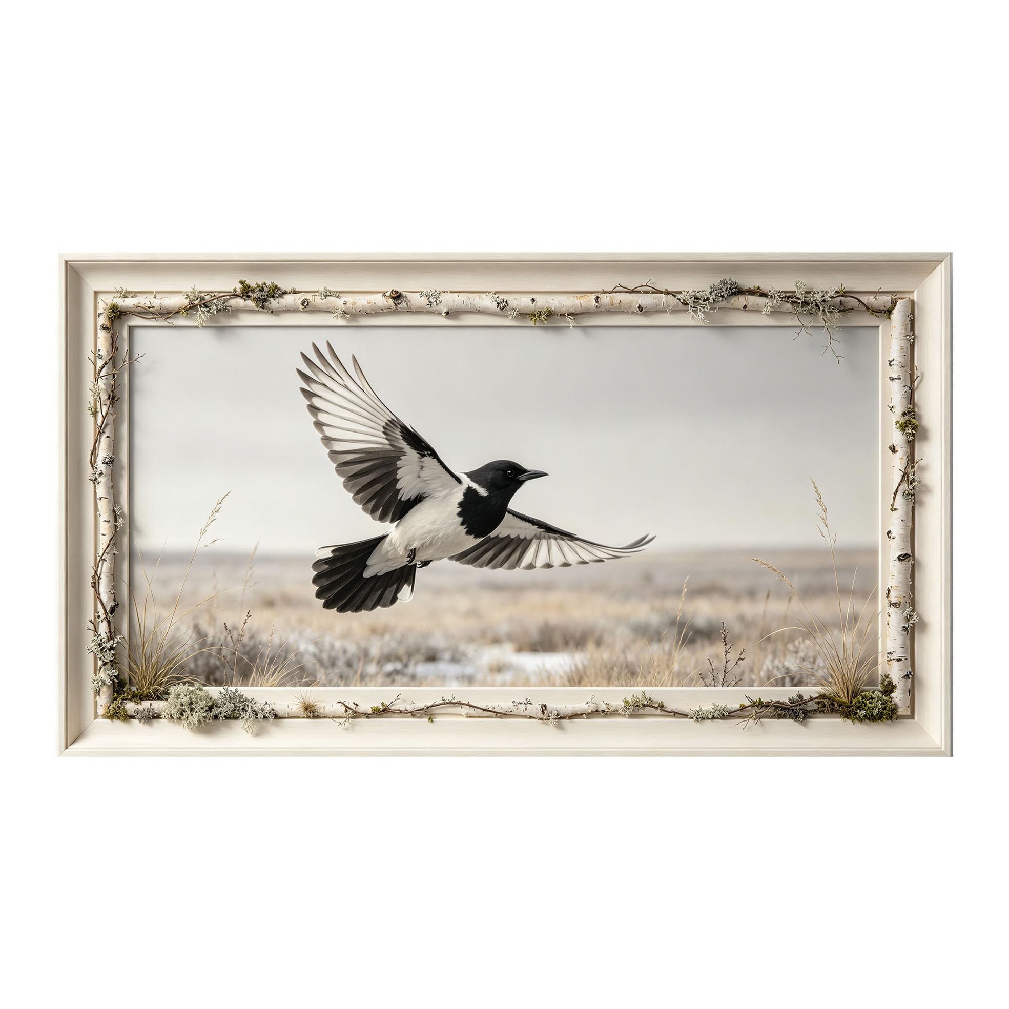 Yzpallescene 3D 3D Framed Wall Art 50cm×90cm Flying Magpie Pastoral Landscape Realistic Large Size SelfAdhesive Removable Wall Decor Prints Artwork for Living Room Bedroom Office
