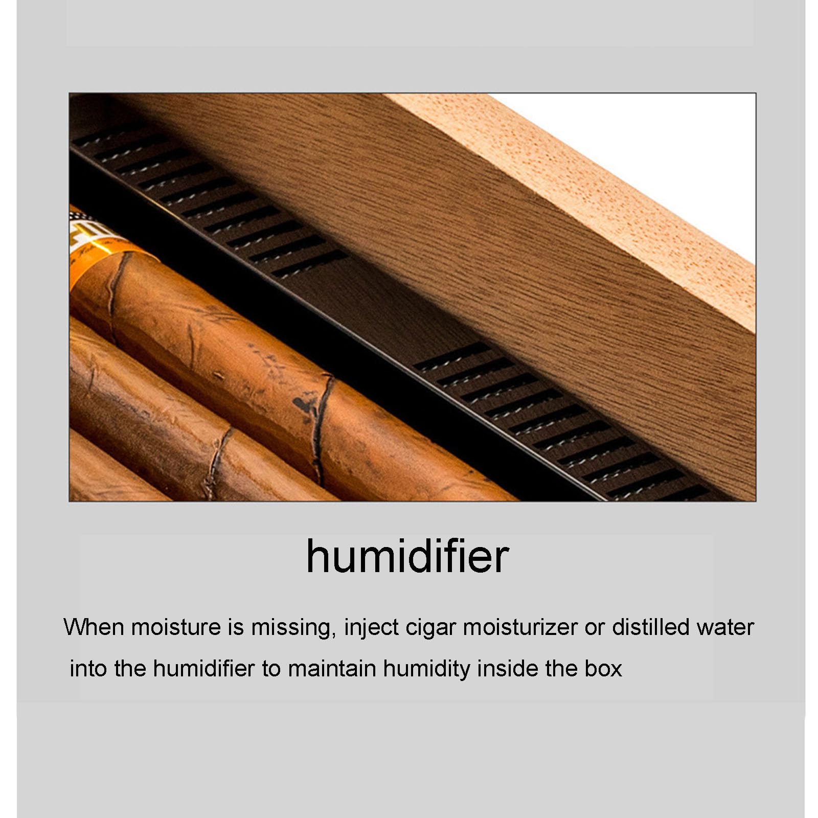Humidificador de temperatura constante con termohigrómetro integrado, almacenamiento de doble partición, tragaluz de alta permeabilidad, bisagras de metal para una óptima conservación del cigarro