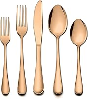 Vista 1 de Juego de cubiertos de acero inoxidable de oro rosa de 20 piezas, incluye cuchillo, tenedorcuchara, pulido espejo, apto para lavavajillas