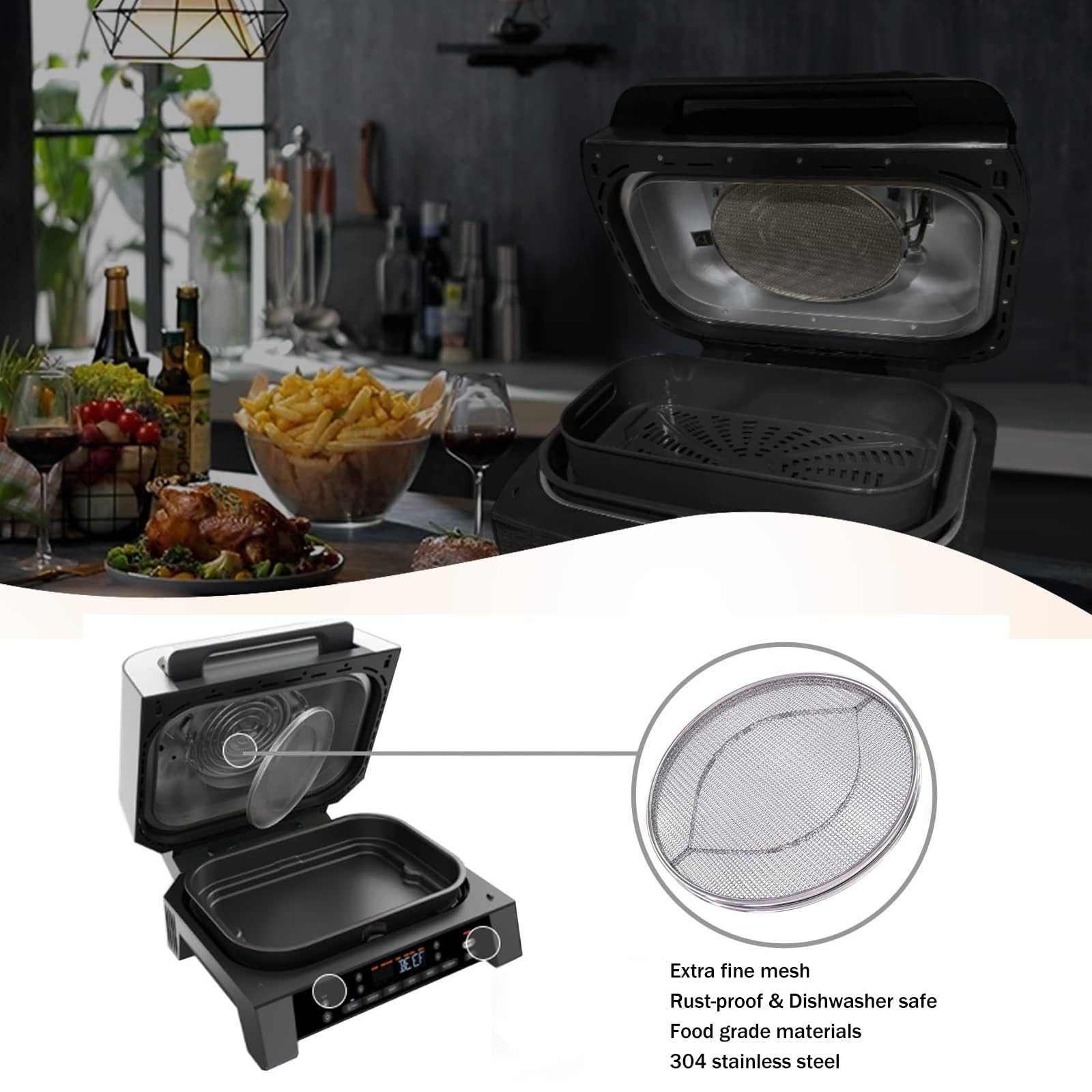 Produktbild von Edelstahl-Spritzschutz Für Ninja FG551 – 6-in-1 Heißluftfritteuse Zubehör, 19,5x19,5 Cm, Spülmaschinenfest