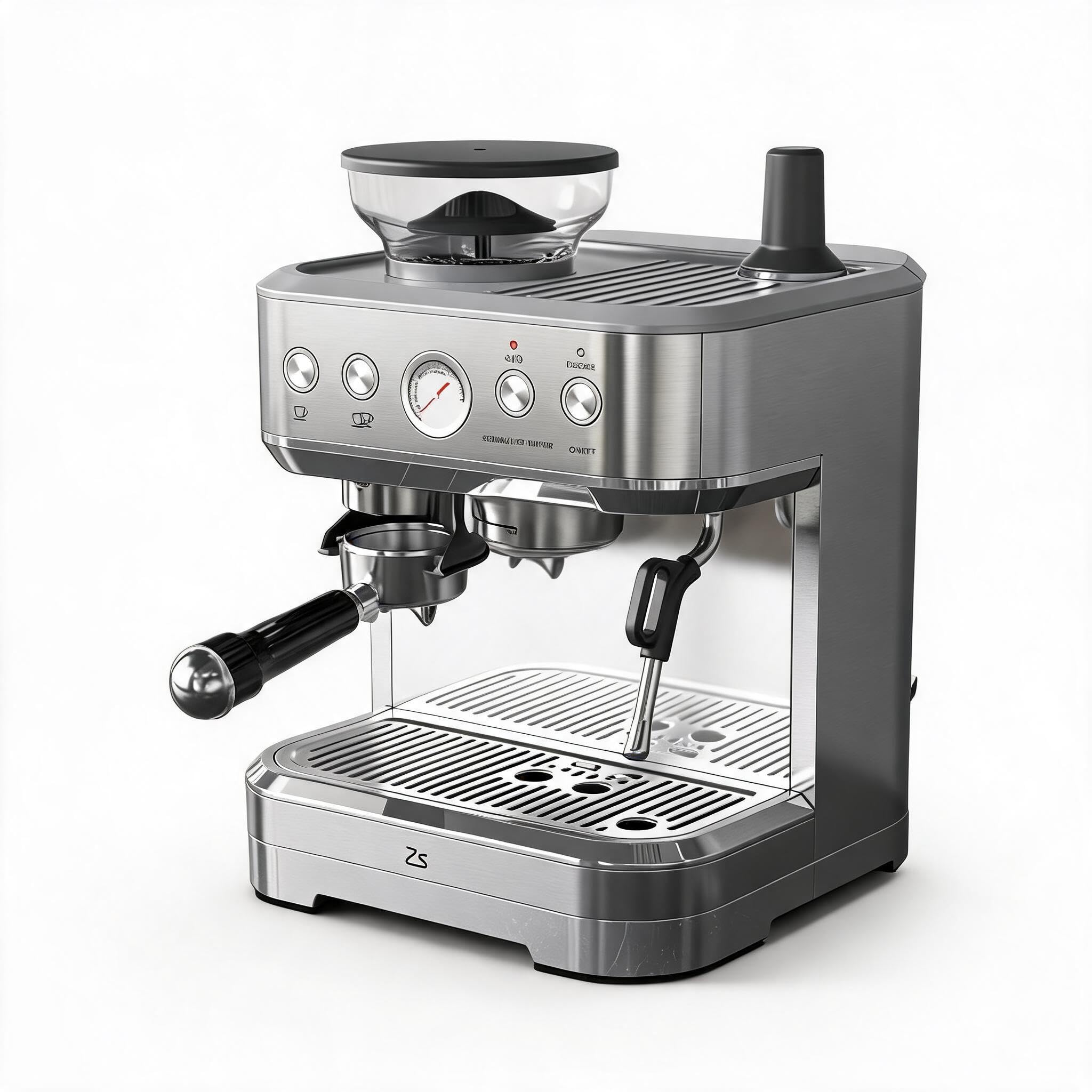 Acekool Cafetera Expresso 20 Bares con Trituradora de Granos Integrada, Cafetera Italiana de Acero Inoxidable Plateado, Hecho Espresso Cappuccino Latte, Espumador de Leche Incluido, Enchufe EU 220V