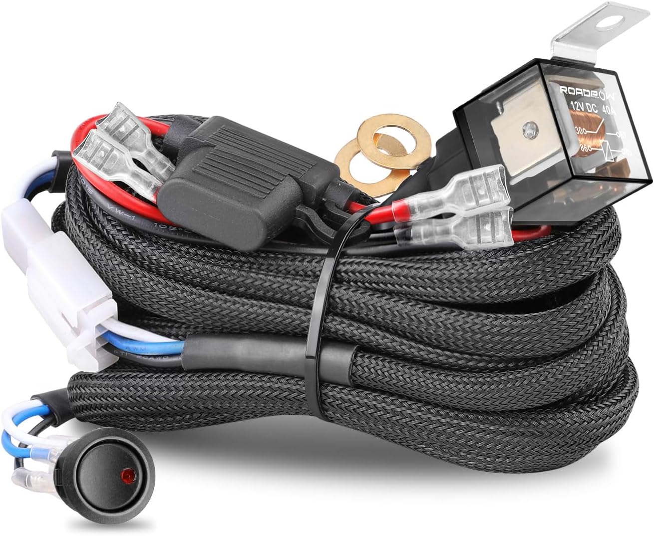 Wiring Harness 2 Lead, Nirider 12V 40A Rocker Switch Relay Fuse Nylon Wiring Harness Kit for LED Light Bars Fog Lights Work Lights Driving Lights Offroad LED Pods Wire Kit for Truck UTV ATV Boat
