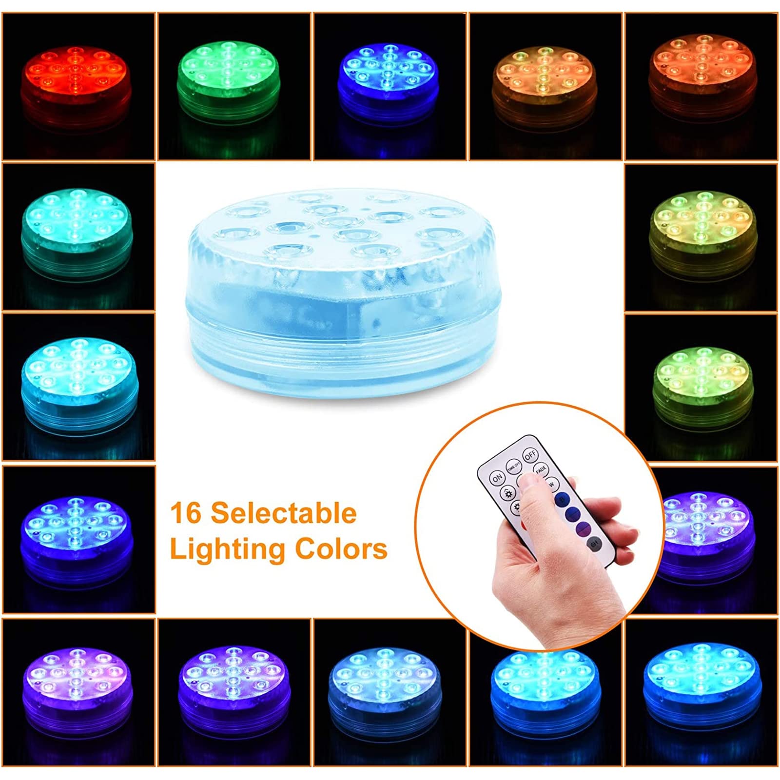 Oświetlenie stawu Pod wodą, oświetlenie LED do wanny z hydromasażem Wodoodporne, zanurzalne oświetlenie LED ze zdalnymi lampkami do kąpieli Zasilane bateryjnie z 16 kolorami RGB Zmiana