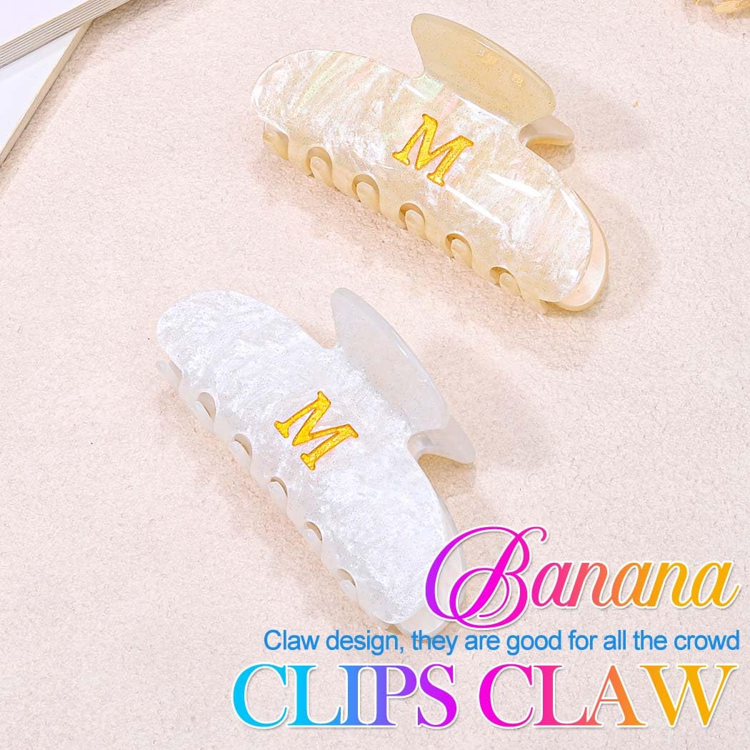 Reaky Acrylic Hair Clips Letter Claw Clips Cute Hair Clip Stylish Hair Accessories for Women (champagne+white-M) - Image 2
