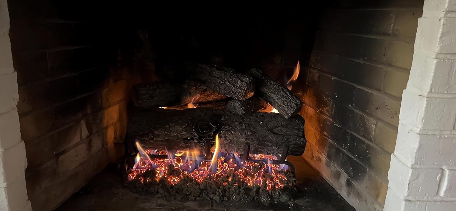 Vented 18inch-24inch Gas logs Sets with Valve Gas Fireplace Burner Replacement Only for Existing Chimney Fireplace, Match Light(Manual Valve, 24 inch Twisted Oak)