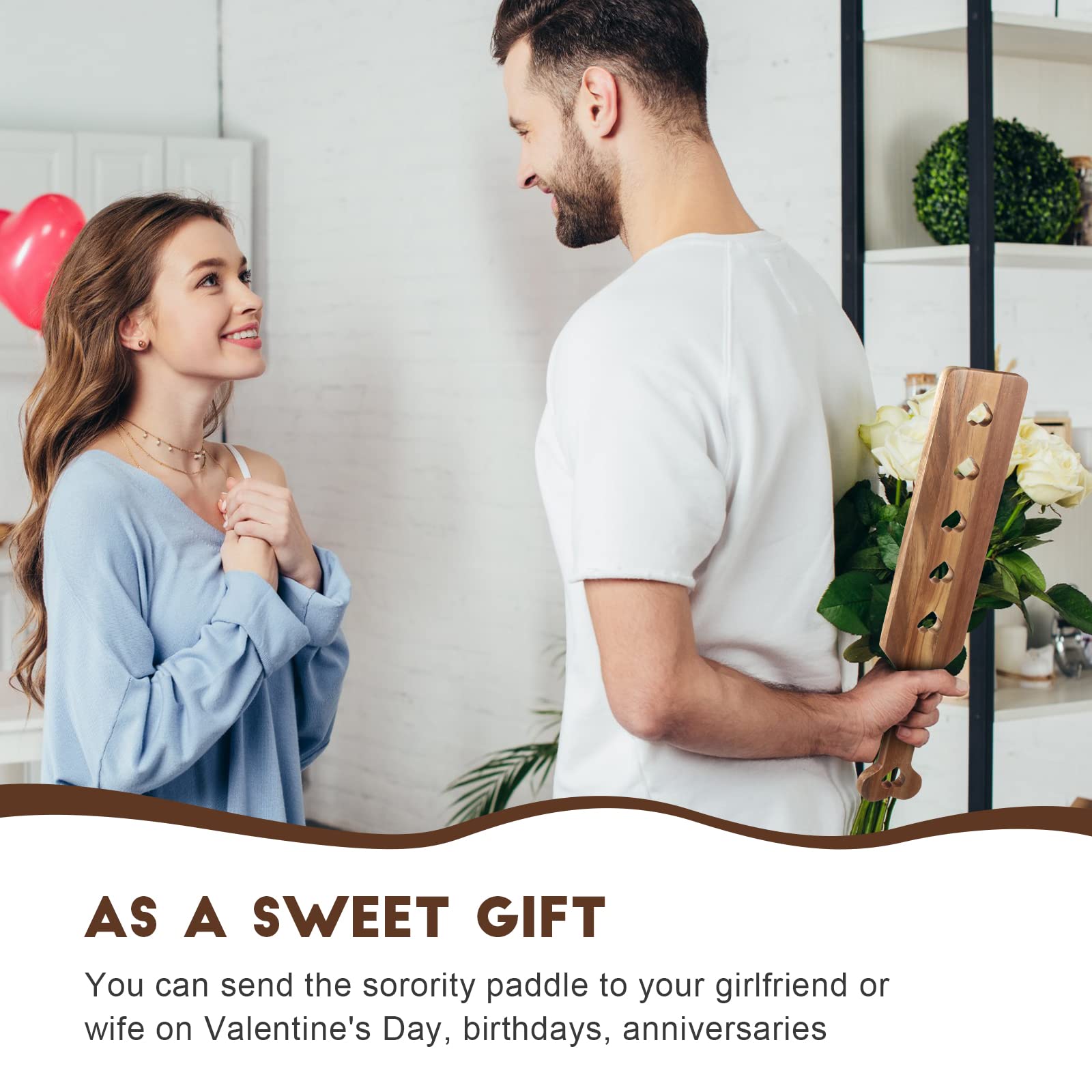 Baderke Valentine Wooden Paddle with Airflow Holes 13.4 Inch Acacia Fraternity or Sorority Greek Wood Paddle Solid Thick Lightweight with Smooth Surface