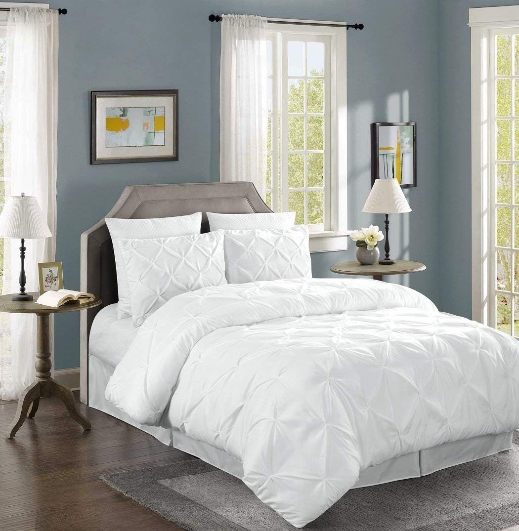 Chezmoi Collection Berlin 3-Piece Pintuck Duvet Cover Set (King, White)