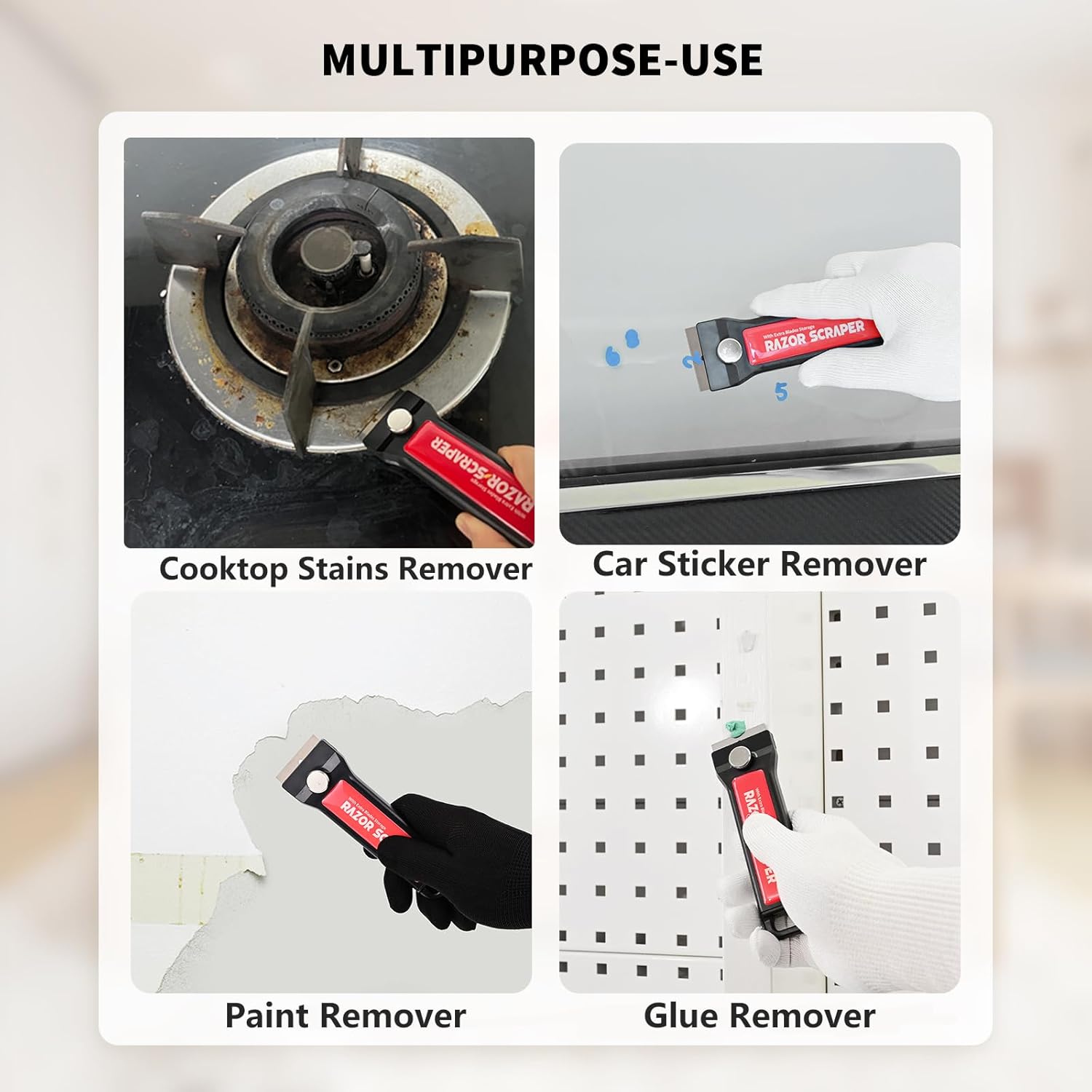 EHDIS 2PCS Razor Blade Scraper Tool with Blade Storage Box with 20pcs Extra Metal Blades for Glass,Stove,Oven Door, Cooktop Paint Cleaning
