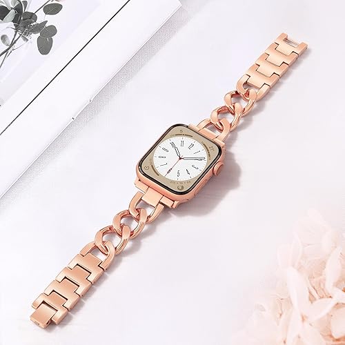 Miniatura 3 de Correa de metal compatible con Apple Watch Series 9, 8, SE, 7, 6, 5, 4, 3, 2, 1, Ultra 2, correas ajustables de cadena única para Apple Watch de