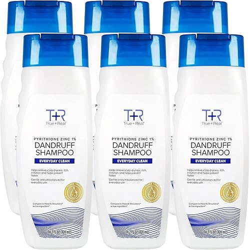 True+Real Classic Everyday Clean Champú anticaspa, piritiona zinc 1%, cuidado diario del cuero cabelludo para todo tipo de cabello, 14.2 onzas