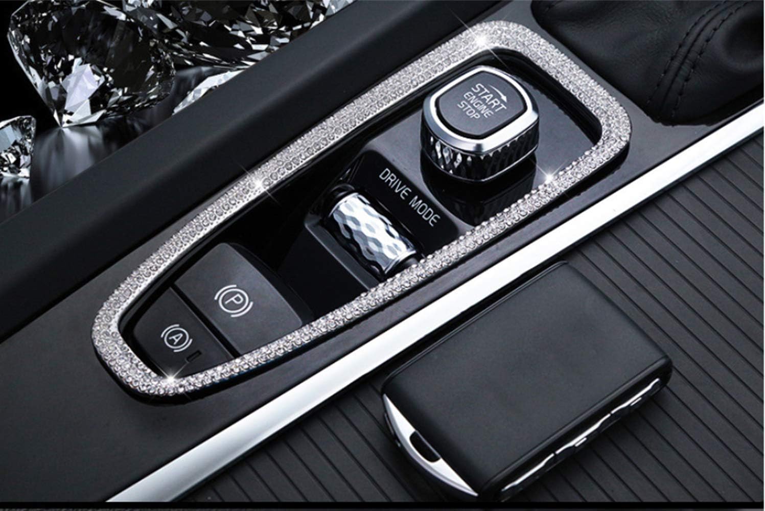 Fit for Volvo Bling Interior Accessories Ignition knob Multimedia knob Compatible V60 V90 XC90 XC60 S60 S90 Rhinestone knob Cover Decal Cover Decorative Frame (Parking Button Decoration Frame)