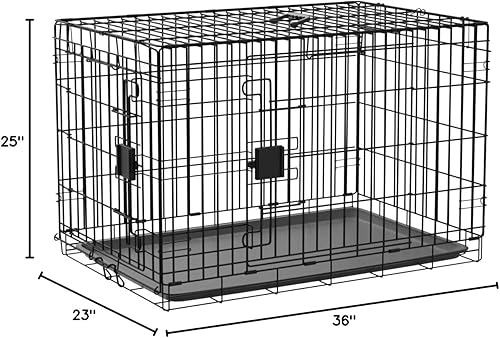 Miniatura 10 de Tienda Basics - Caja para perros duradera y plegable de alambre de metal con bandeja, puerta individual, 42 x 28 x 30 pulgadas, color negro