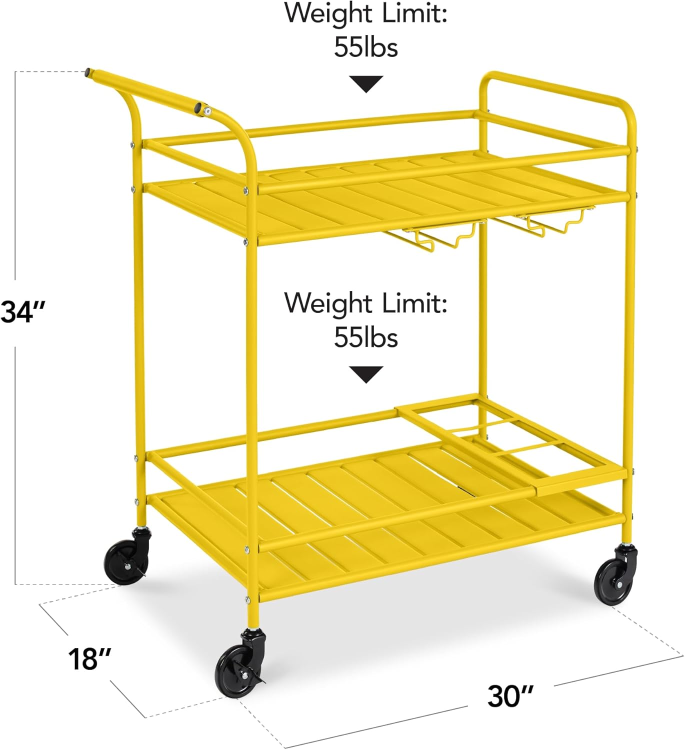 Best Choice Products Outdoor Mobile Patio Bar Cart, Home Bar Serving Cart, BBQ Side Table w/ 2 Tier Storage, Wine Rack, Lockable Wheels - Yellow