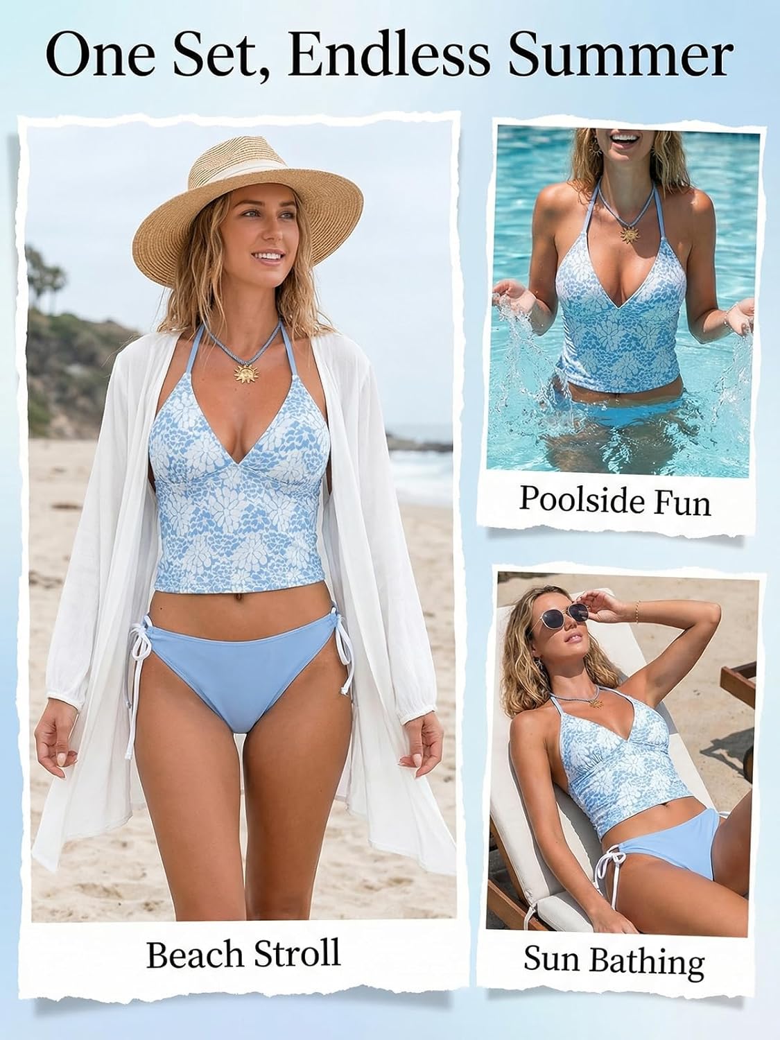 CUPSHE Women's Tankini Set Swimsuit Cute Halter Strap Color Block Bathing Suit Mid Rise String Side Tie Swimwear 2026 - Image 2