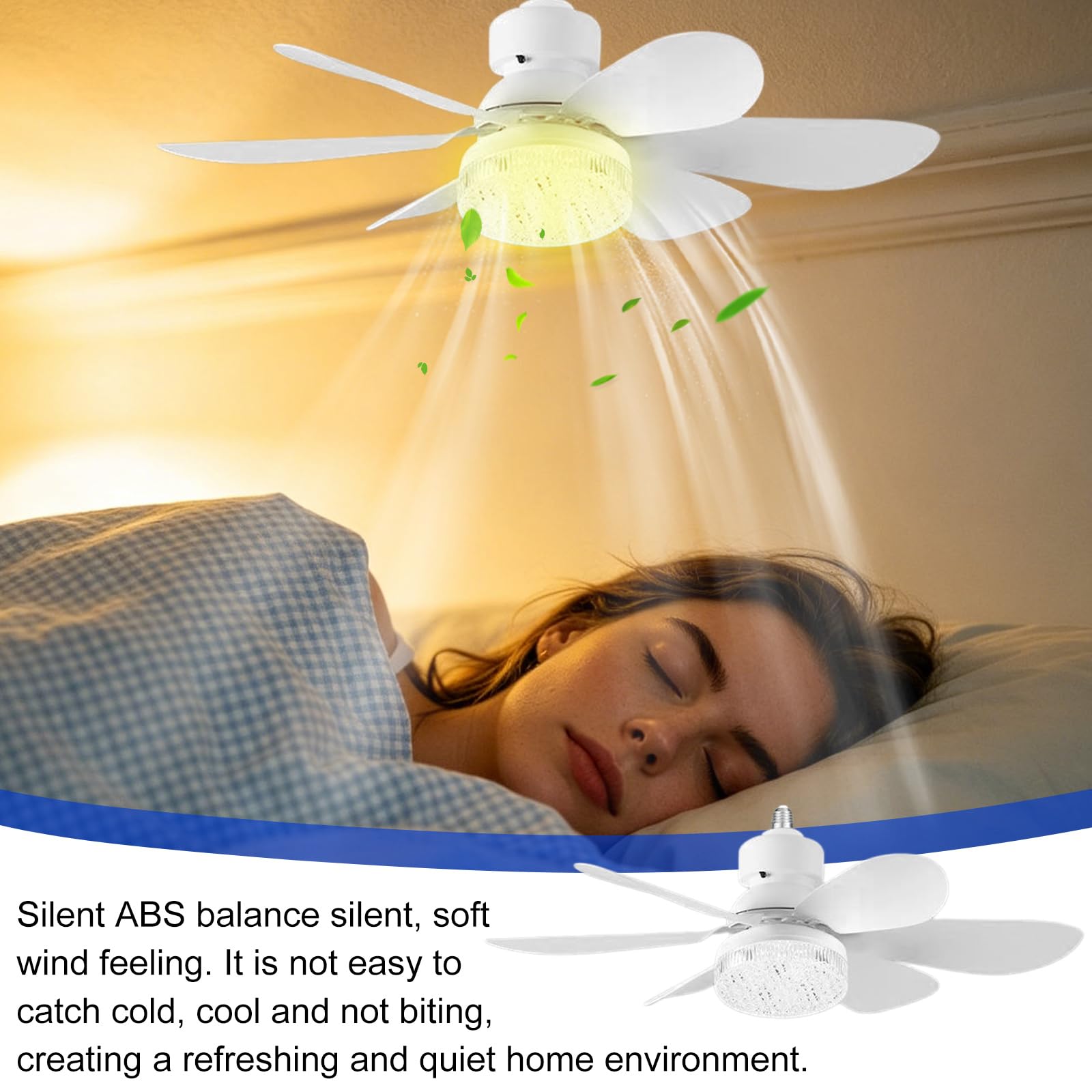 Ventilateur de Plafond avec Lumière et Télécommande, 52CM, 6 Pales, 3 Vitesses, 40W E27, Blanc