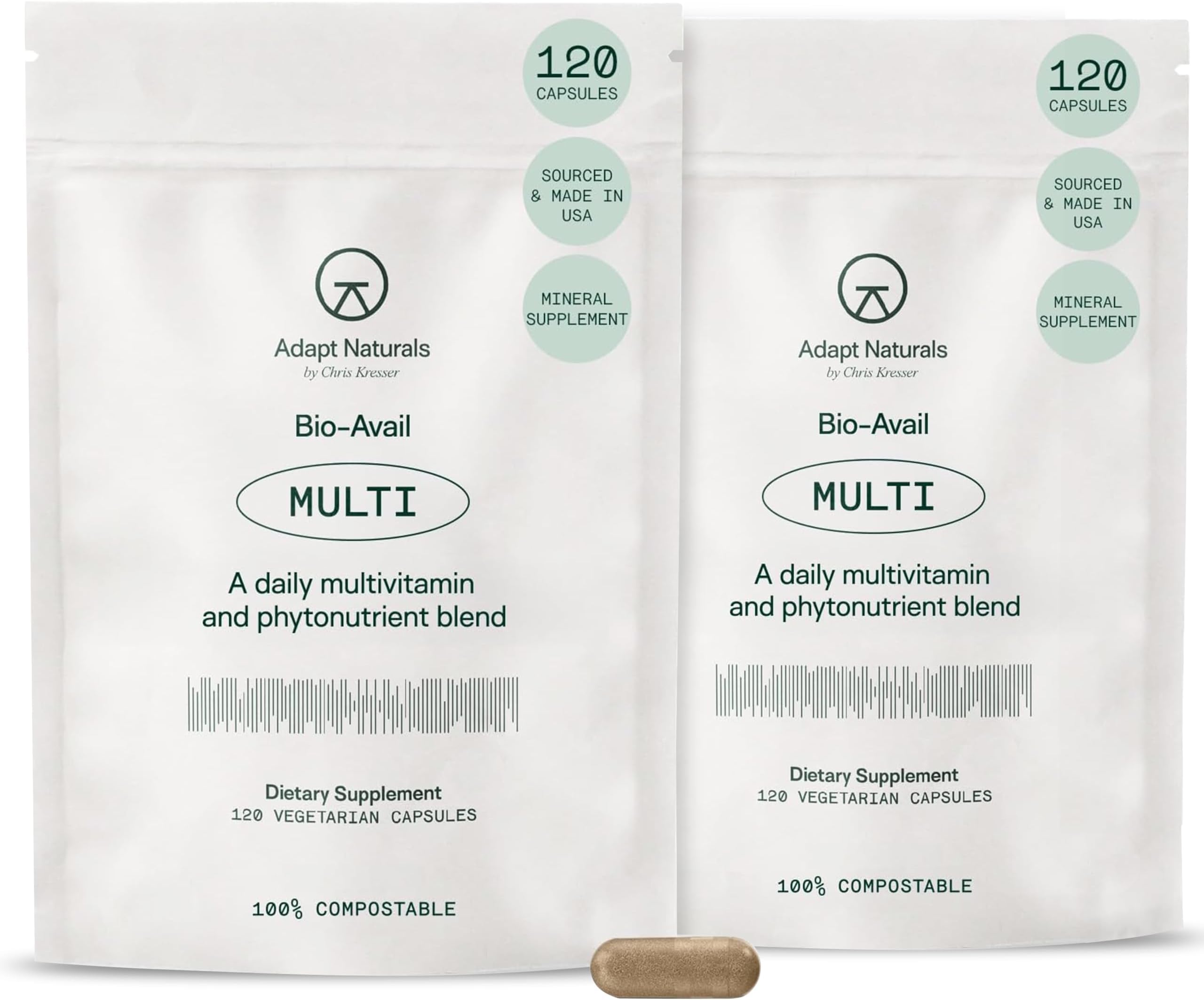 Adapt Naturals Multivitamin for Women & Men, Bioavailable Easy-to-Absorb Multivitamin Daily Supplement with Biotin, Niacin, Vitamin A, B, C, D, E, K1, Zinc, Magnesium - Immune Support - 60 Day Supply