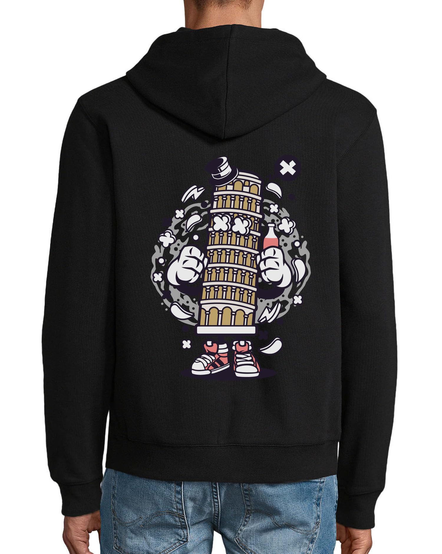 Pisa Tower Hip Hop Style Italy Architecture Felpa con cappuccio misto cotone cerniera felpa con cappuccio nero
