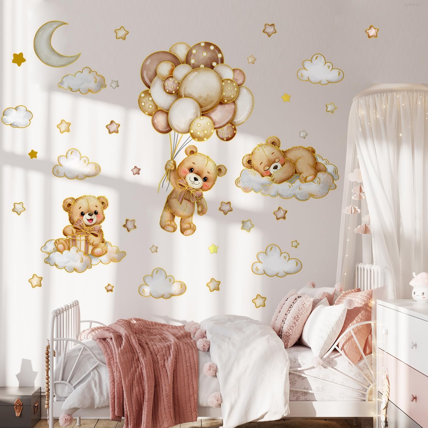 Amazon.com: Vancoup Teddy Bear Wall Decal Cartoon Peel and Stick Clings ...