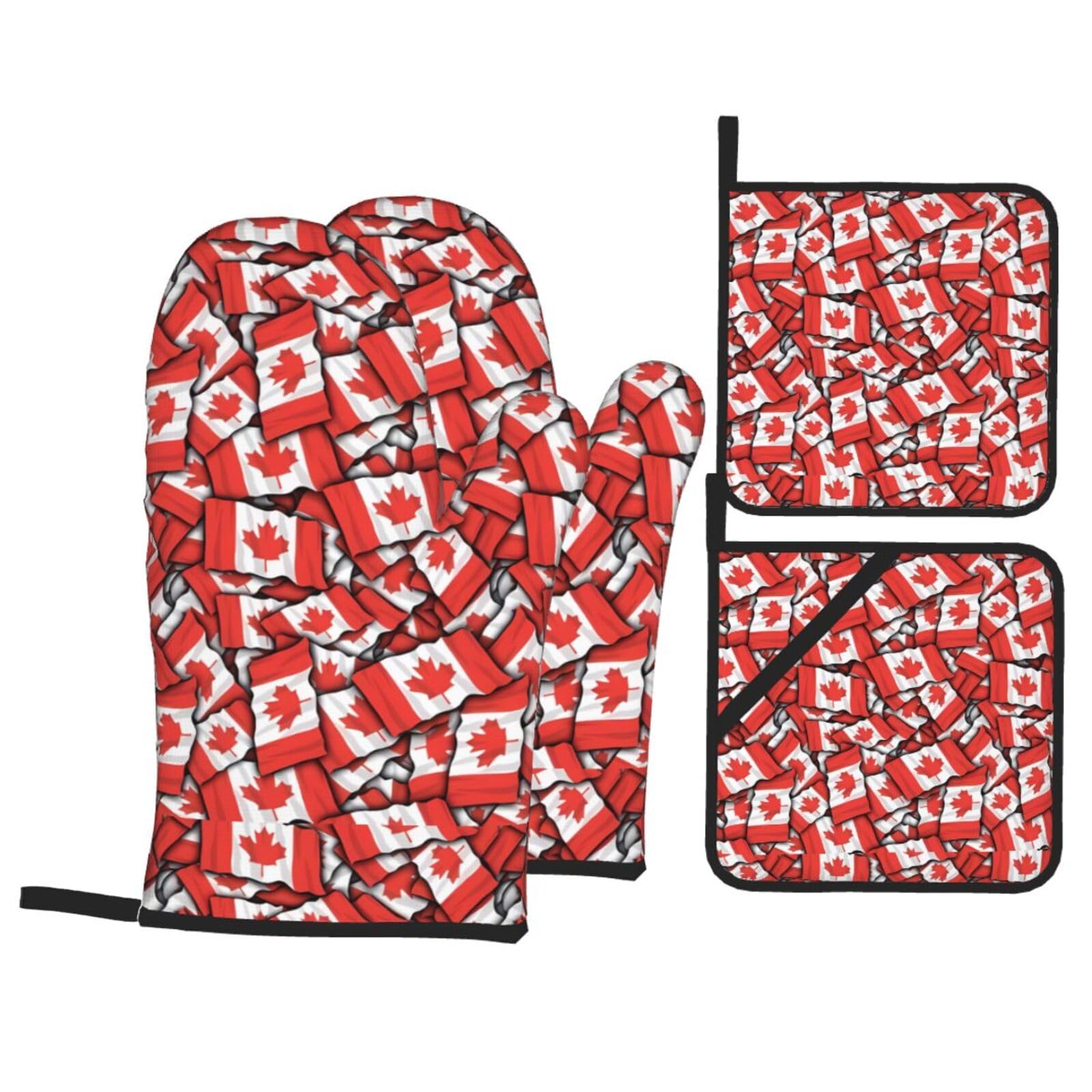 HJFCZH Canadian flag Prints Kitchen Throw Set: Durable Oven Layers with Waterproof Polyester – 4 Piece Heat Protection System