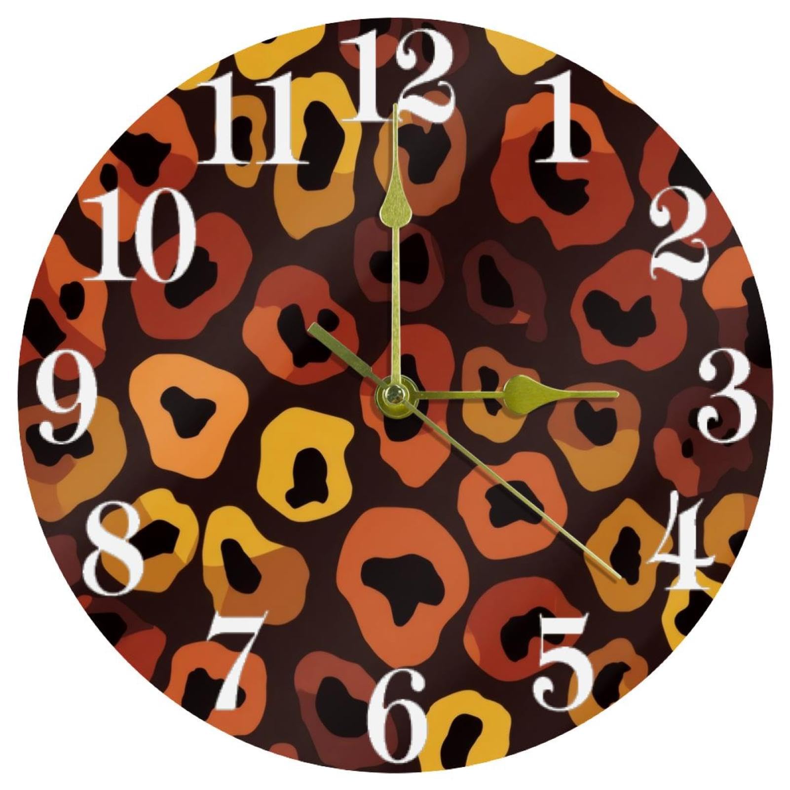 Horloge murale fonctionnement à piles motif léopard ronde sans tic-tac