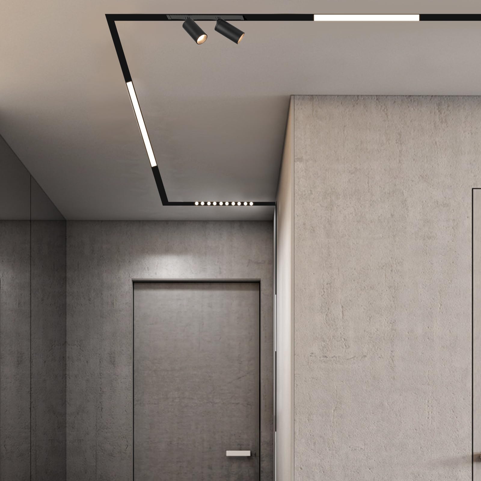 SCON 4-Fils Connecteur d'Angle Noir Horizontal pour Système d'Éclairage sur Rail Magnétique Encastré, Accessoire en Aluminium Anodisé, Alimentation Fixe pour Lampes LED