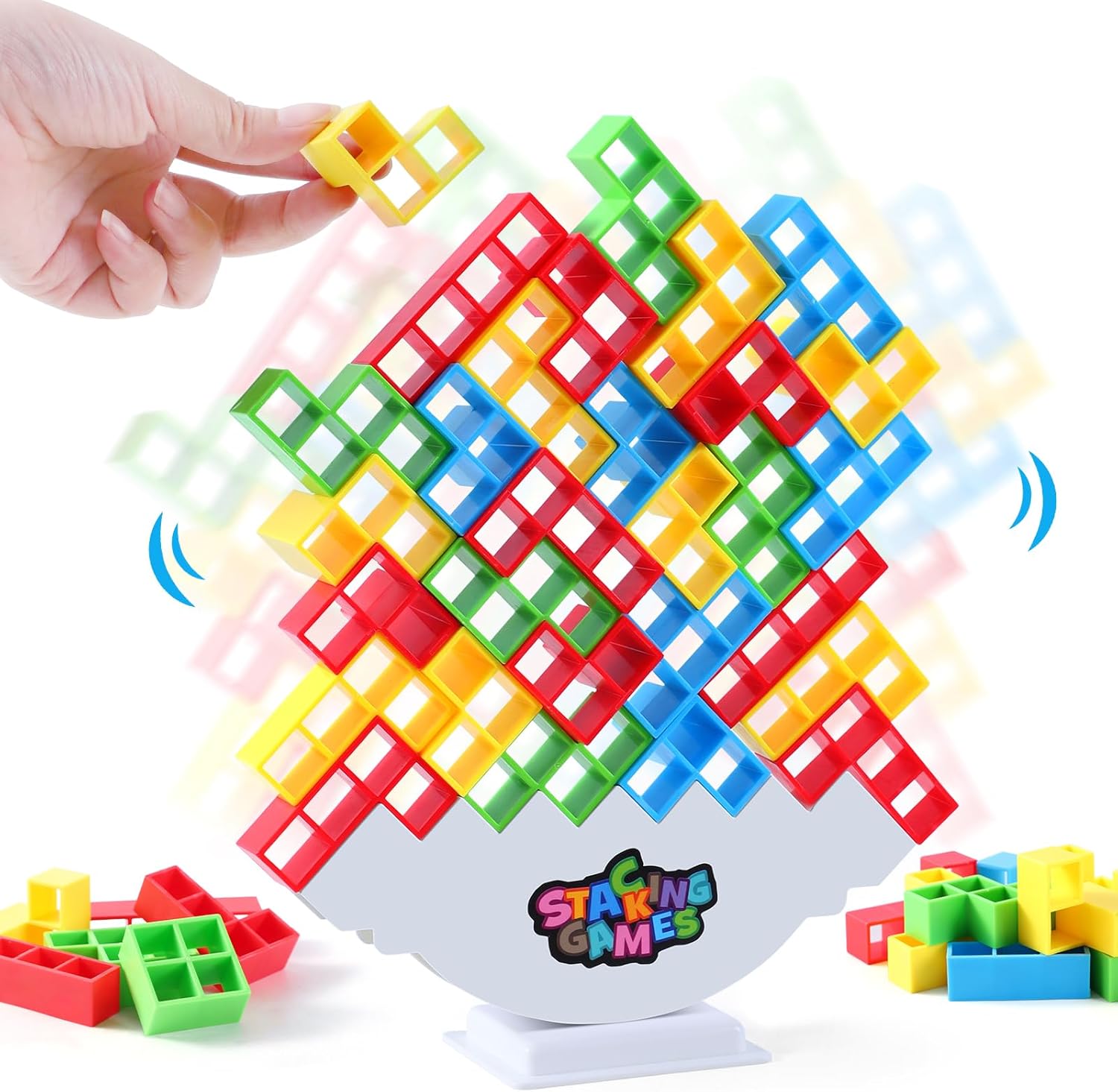 64 Pcs Stack Game for Adult & Kids, Balance Stacking Blocks Game for 2 Players+ Family Games, Parties, Travel, Kids & Adults Team Building Blocks Toy Gift for Kids or Friends