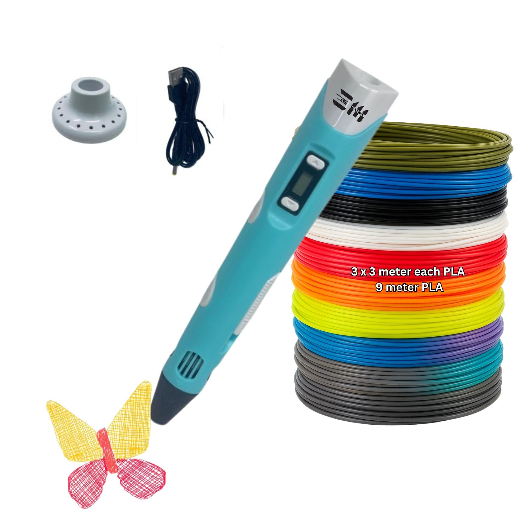 3D Pen for Kids with USB Cable, 3D Printing Drawing Pen, Includes 3 PLA Filaments 1.75mm 3m Each, DIY Crafting (Random, USB Cable with 3 PLA 3m Each)-image-18
