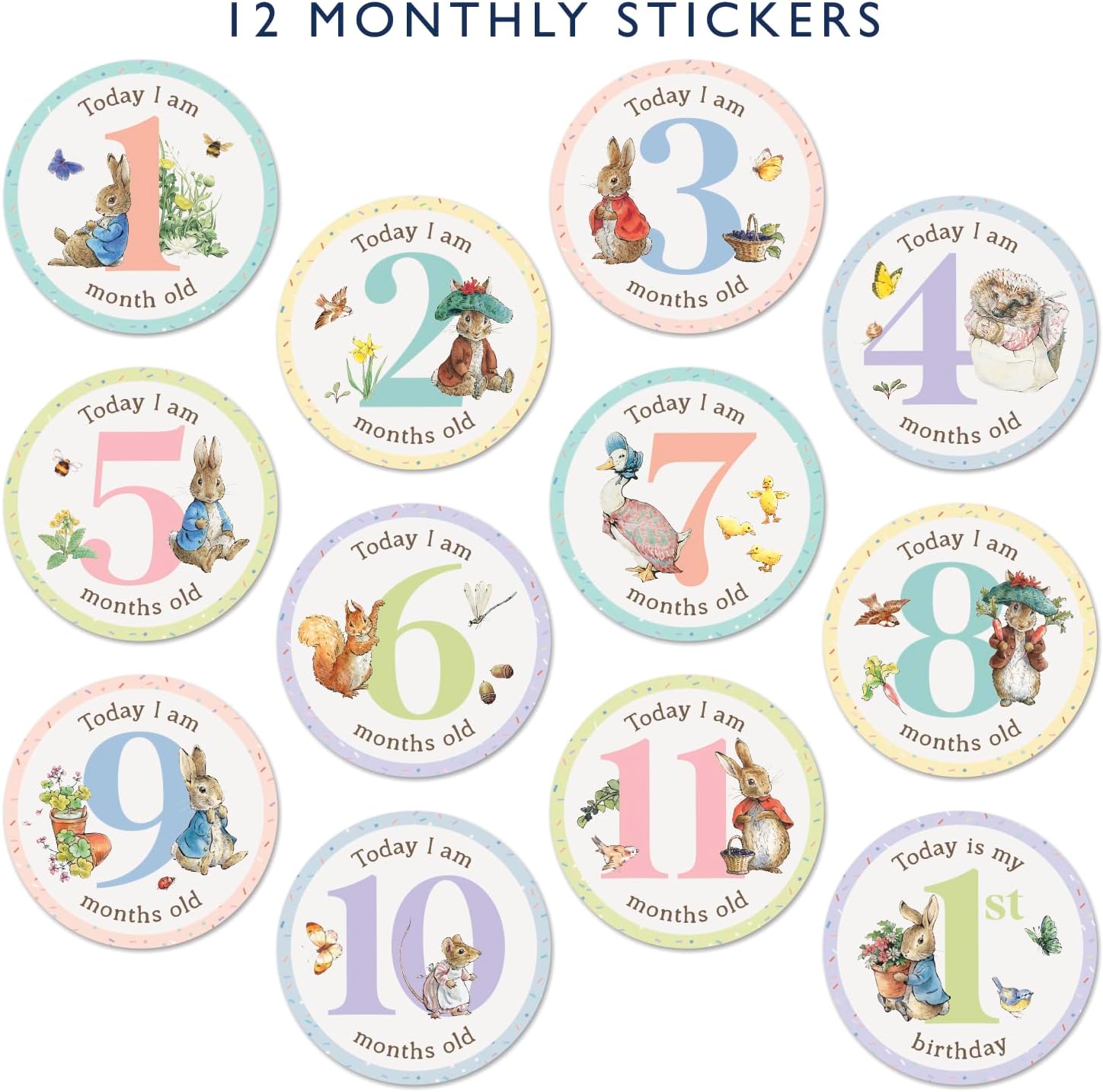 Peter Rabbit Baby Milestone Cards | 24 Stickers to Mark All The Important milestones | Official Licensed Product | Perfect for Shower Gifts, New Gifts for Girls & Boys | Unisex Gift