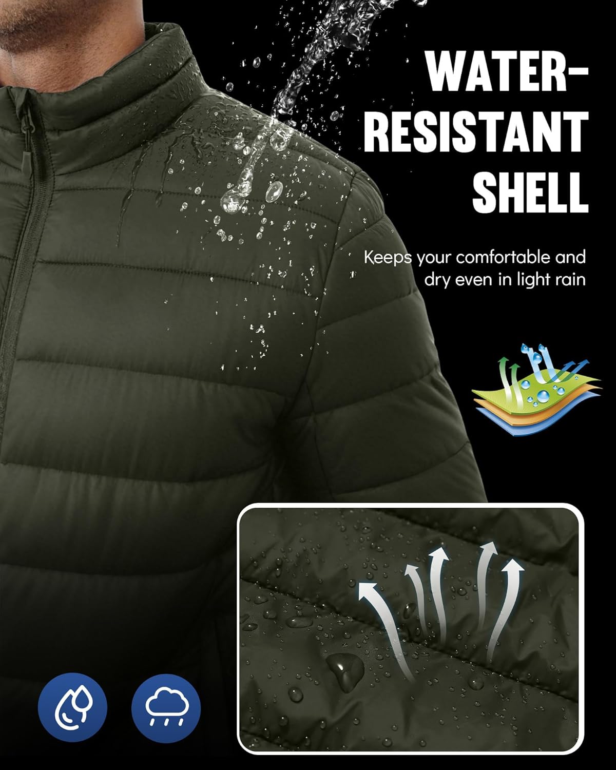 Men's Puffer Jacket Lightweight Warm Winter Jackets for Men Windproof Insulated Puffy Coat with 3 Pockets - Image 3