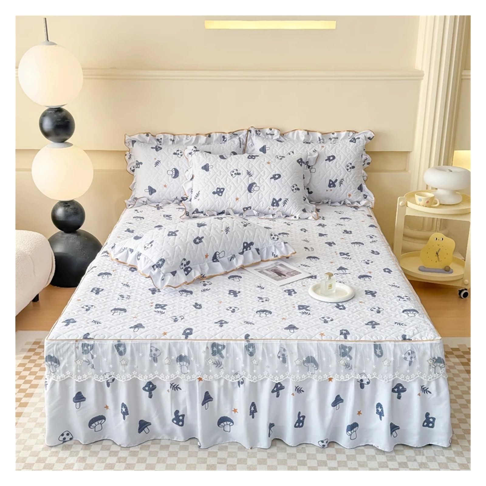 1pc Bed Skirt Thicken Ruffles Bedspread Floral Style Bed Cover Quilted Mattress Protector No Pillowcase(Color-04,180x200cm 1pc)