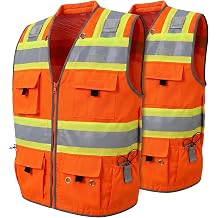 Surveyor Safety Vest with 8 Pockets, ANSI Class 2 High Visibility Vest for Men & Women