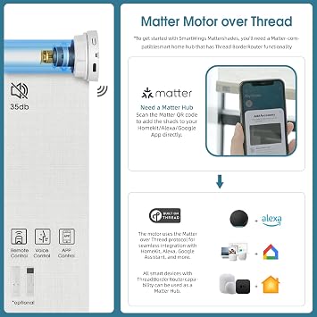 Motorized Roller Shade, 100% Blackout Smart Window Blinds Work with Homekit, Alexa, Google Home, Remote Control, Electric Blinds with USB/Solar Pannel Charging, Gentle White