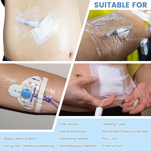 Miniatura 7 de Protector de ducha impermeable para catéter de diálisis y puertos de quimioterapia Cubierta adhesiva transparente de 4 x 4 pulgadas Paquete