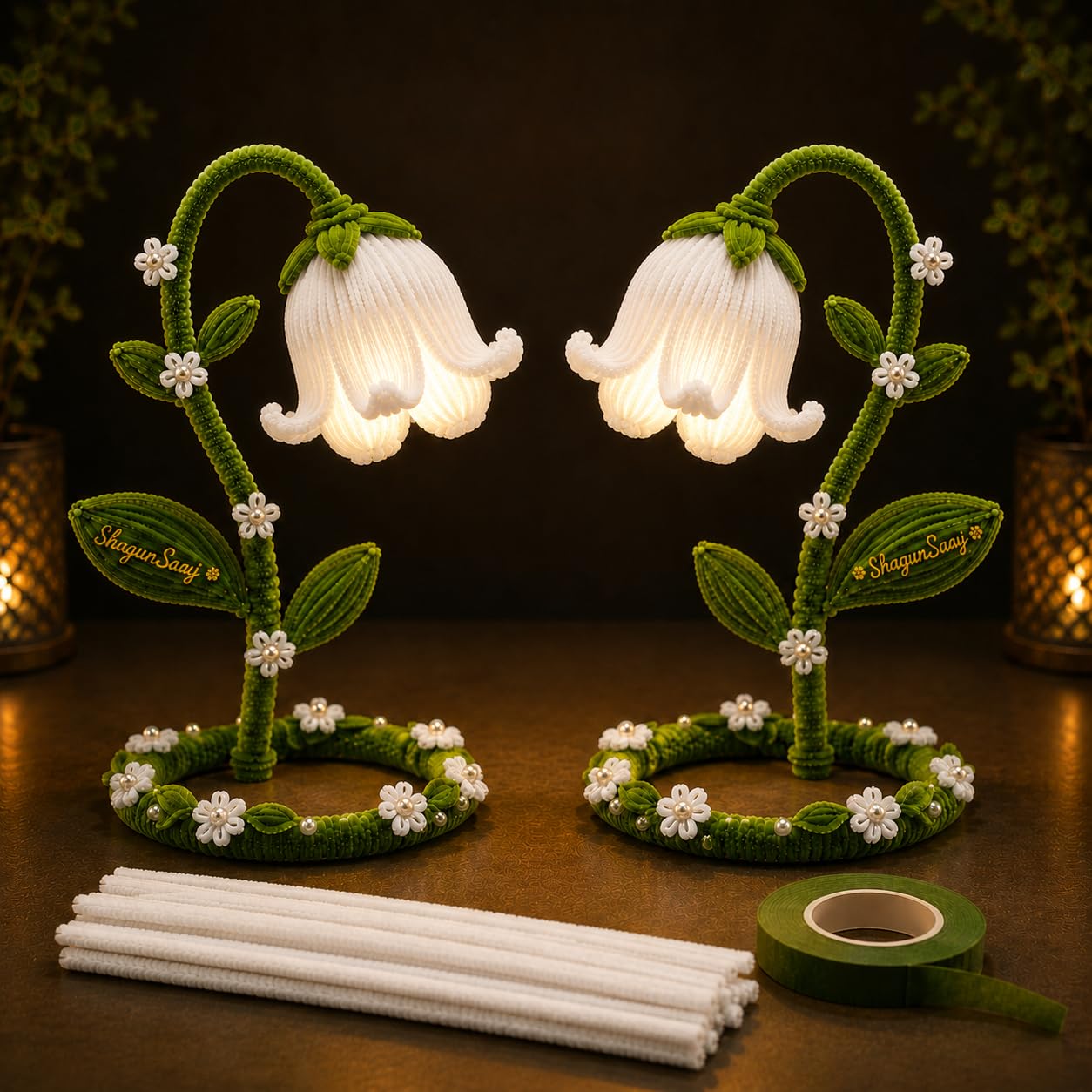 ShagunSaaj Pipe Cleaner Flower Showpiece with LED DIY Kit for Adult & Kids Craft DIY, Aesthetic Home Decor, Office Desk Decor, Personalised Gifting, Non Withering Flowers (White and Pink)-image-31