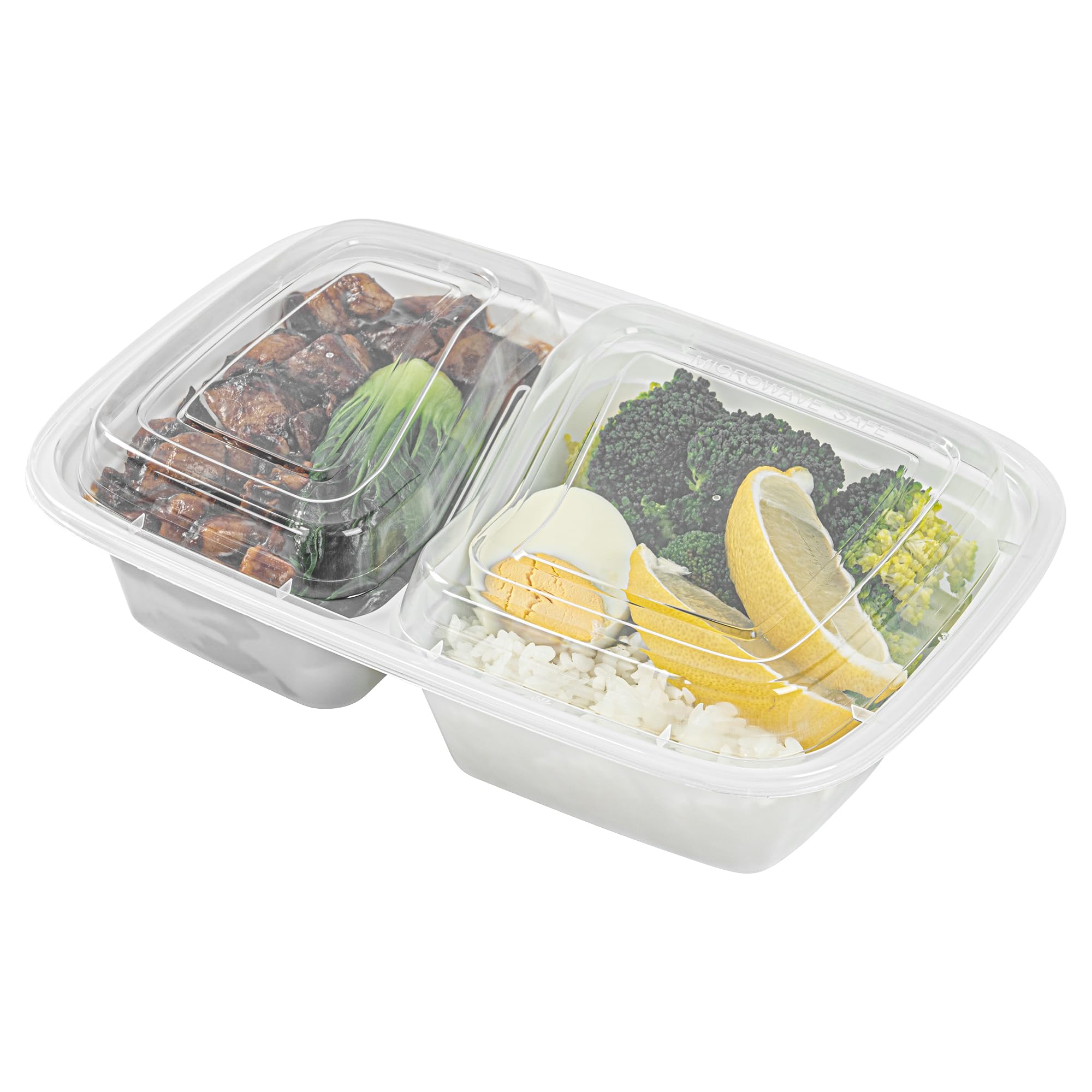 Asporto - Recipientes de preparación de comidas de 2 compartimentos de 32 onzas, 100 recipientes de preparación de comidas sin BPA, aptos para microondas, desechables, recipientes de plástico blanco