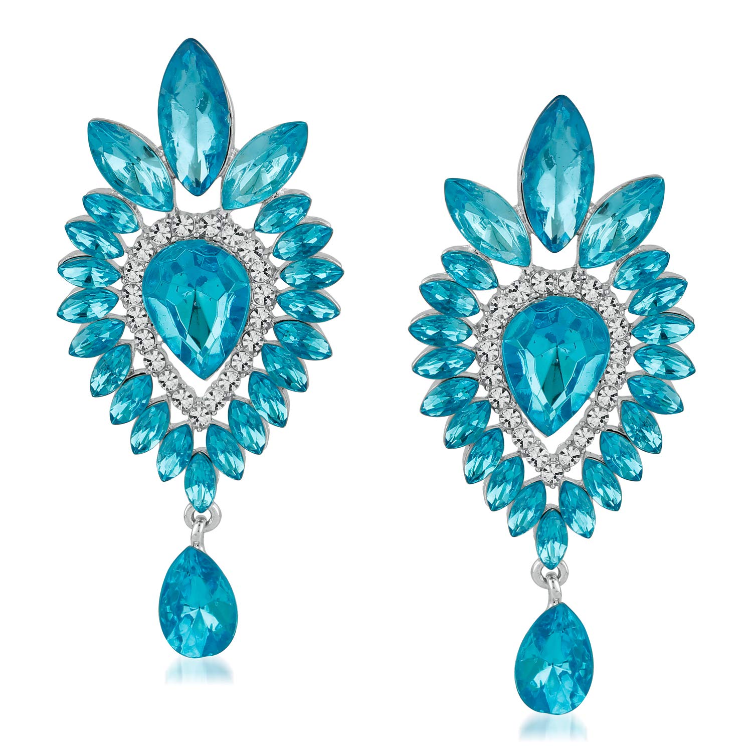 OviyaAlloy Rhodium Plated Blue Crystal Dangler Earrings for Women