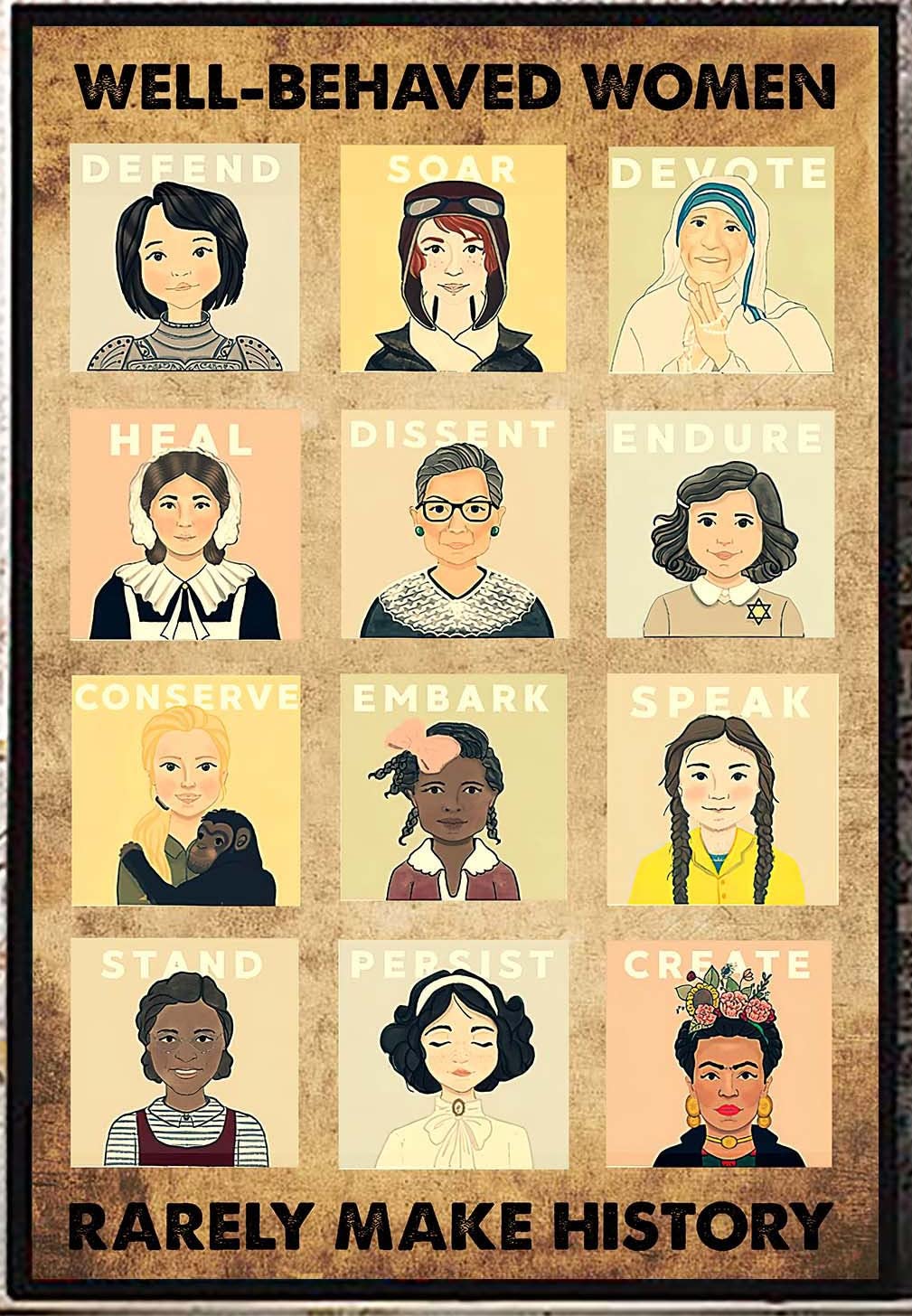 Well-behaved Women Rarely Make History Vintage Poster, Feminism Vintage Wall Decor For Restaurants, Cafes Pubs Garage Boy's Room Wall Decor Metal Tin Sign 8x12 Inch