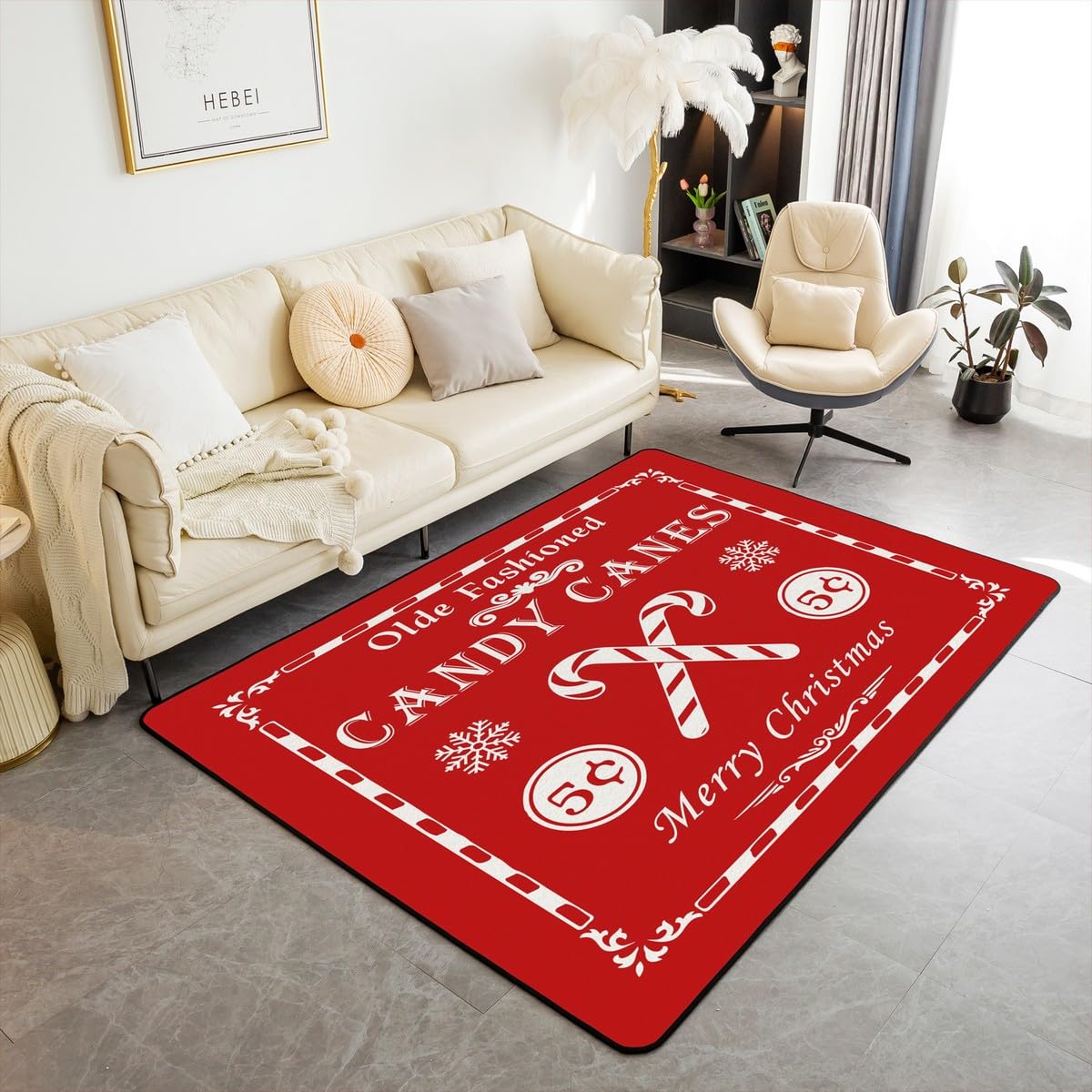 Christmas Area Rug for Kids Boys Girls Christmas Quote Decorative Carpet Set Area Rug 3x5 Candy Canes Print Living Room Rugs Bedroom Decor Xmas Red