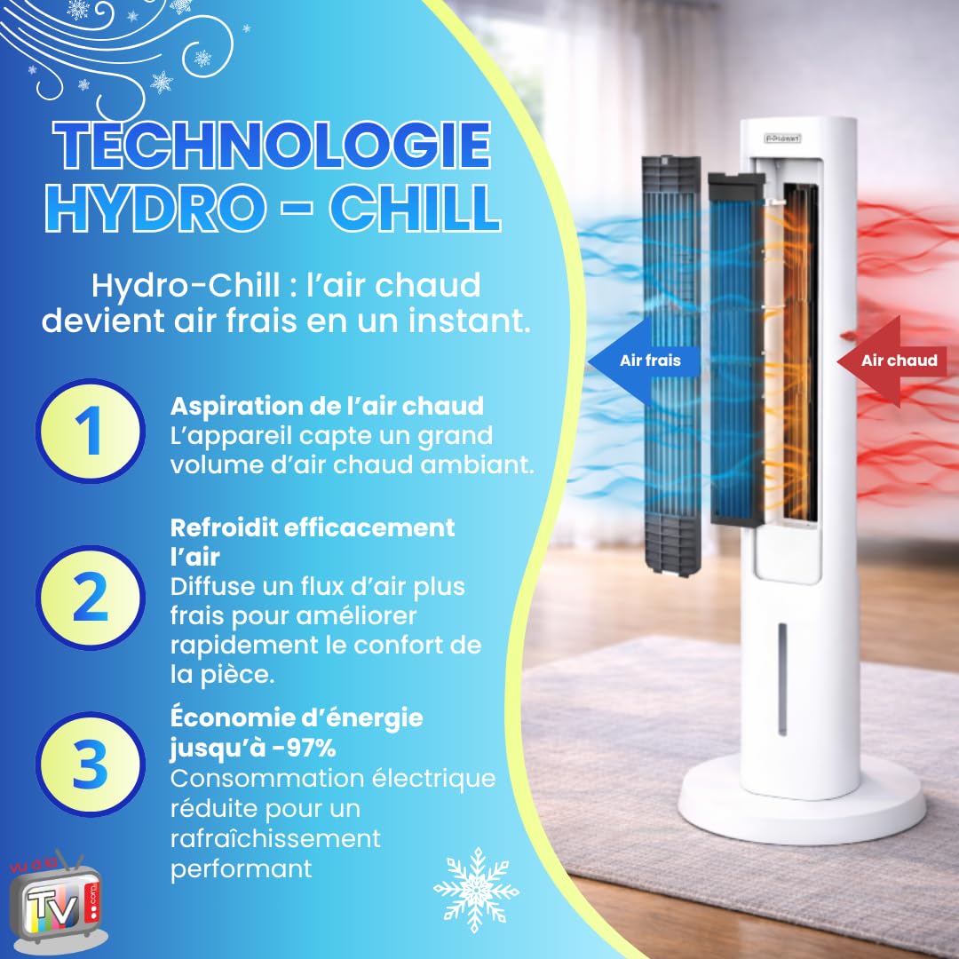 VENTEO - Rafraichisseur d'Air Colonne | Ventilateur Portable | Climatiseur mobile pour Intérieur | Oscillant 170° | Réservoir Grande Autonomie | Air Frais Purifié | Silencieux pour Chambre Salon