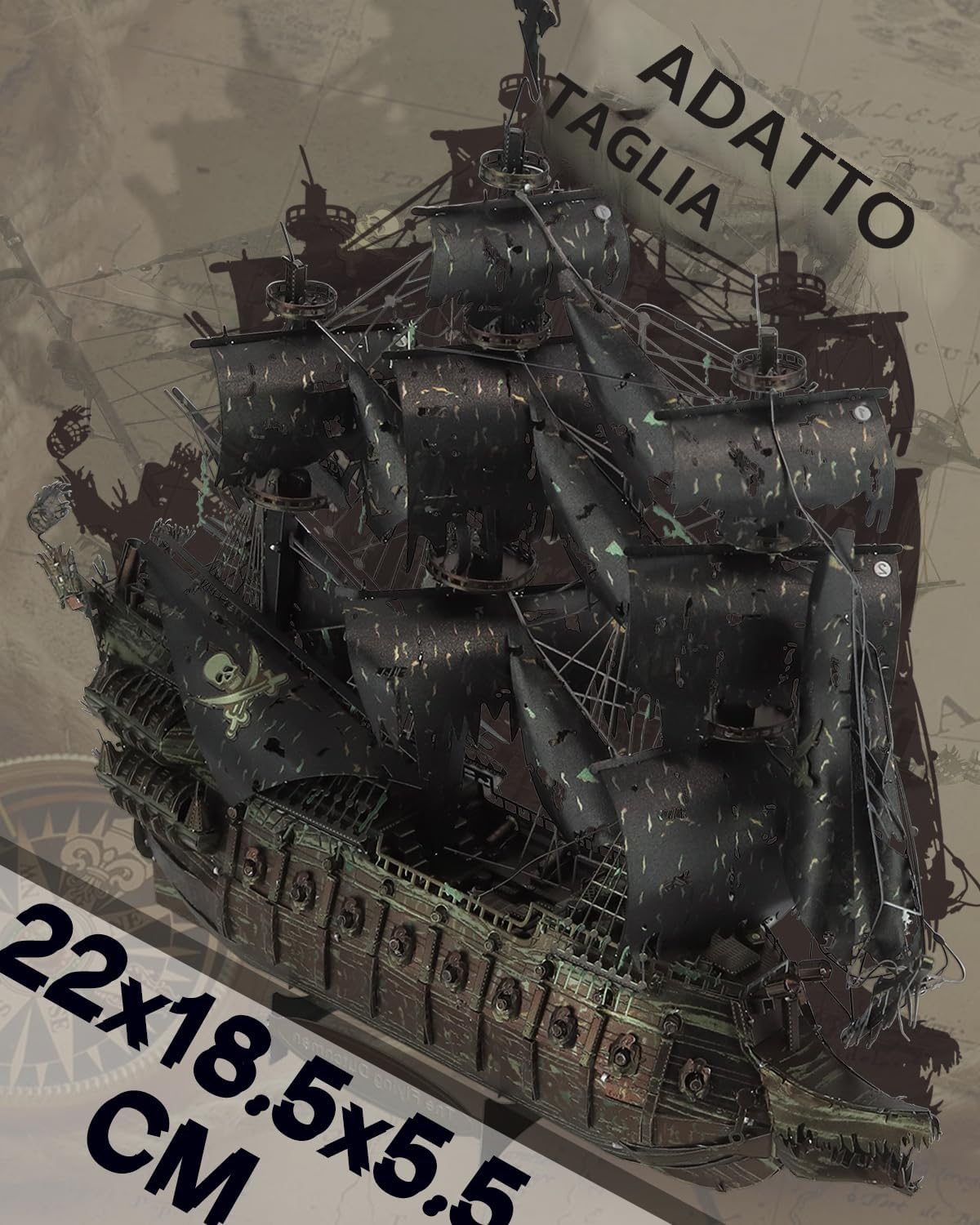 Piececool 3d Metal Puzzle Nave Pirata, L'olandese Volante 3D Puzzle Metallo per 340 Acciaio Inossidabile, 1:1 Ripristina, Regalo di Compleanno, modellismo da costruire adulti, 369 Pezzi