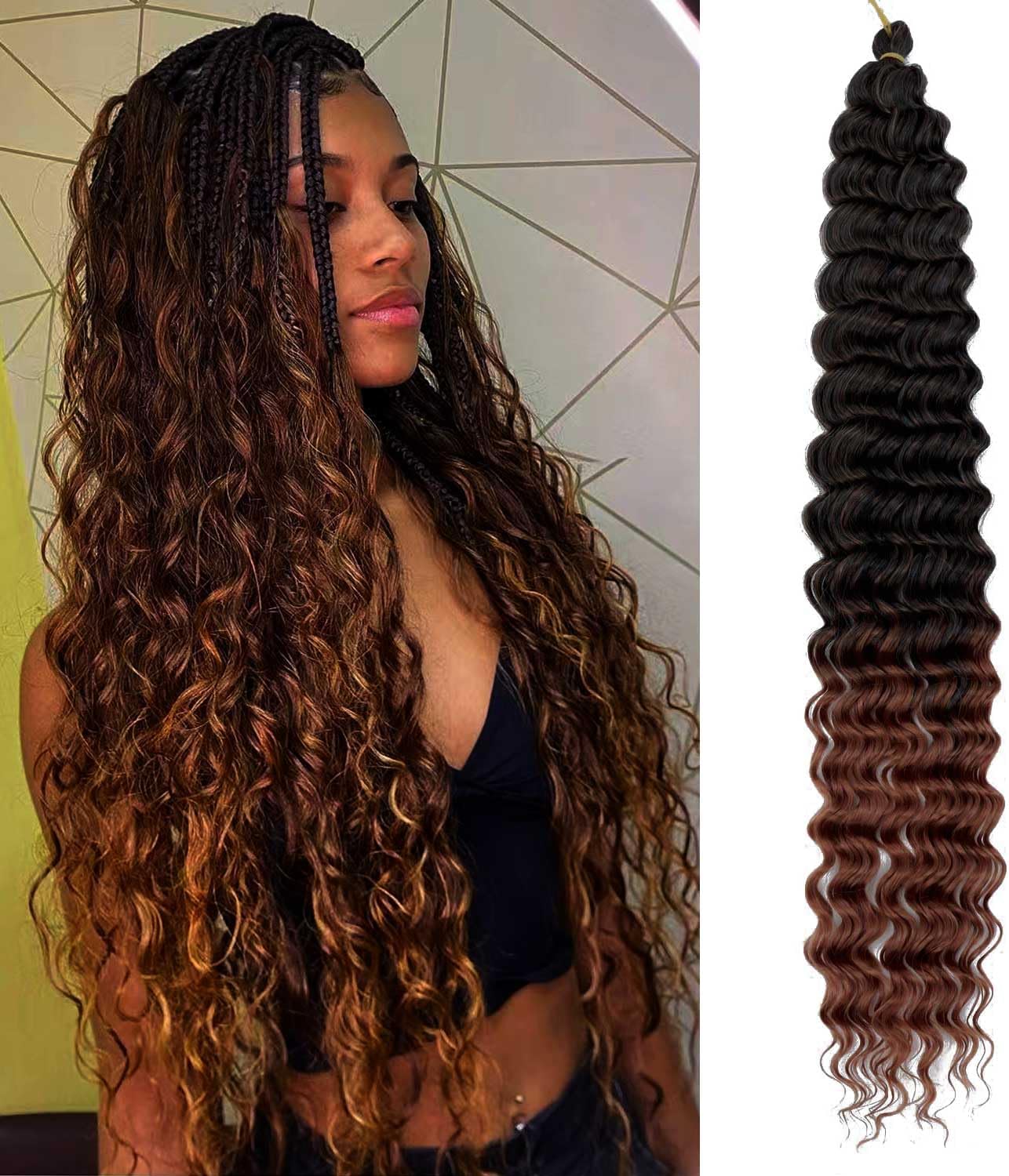 Datuoda Ocean Wave Crochet Hair Curly 22 Inch 8 Packs Deep Wave Crochet Braids Hair for Women Pre-feathered Waves Curly Wavy Braiding Hair Extensions (22Inch 8Pack, T30)