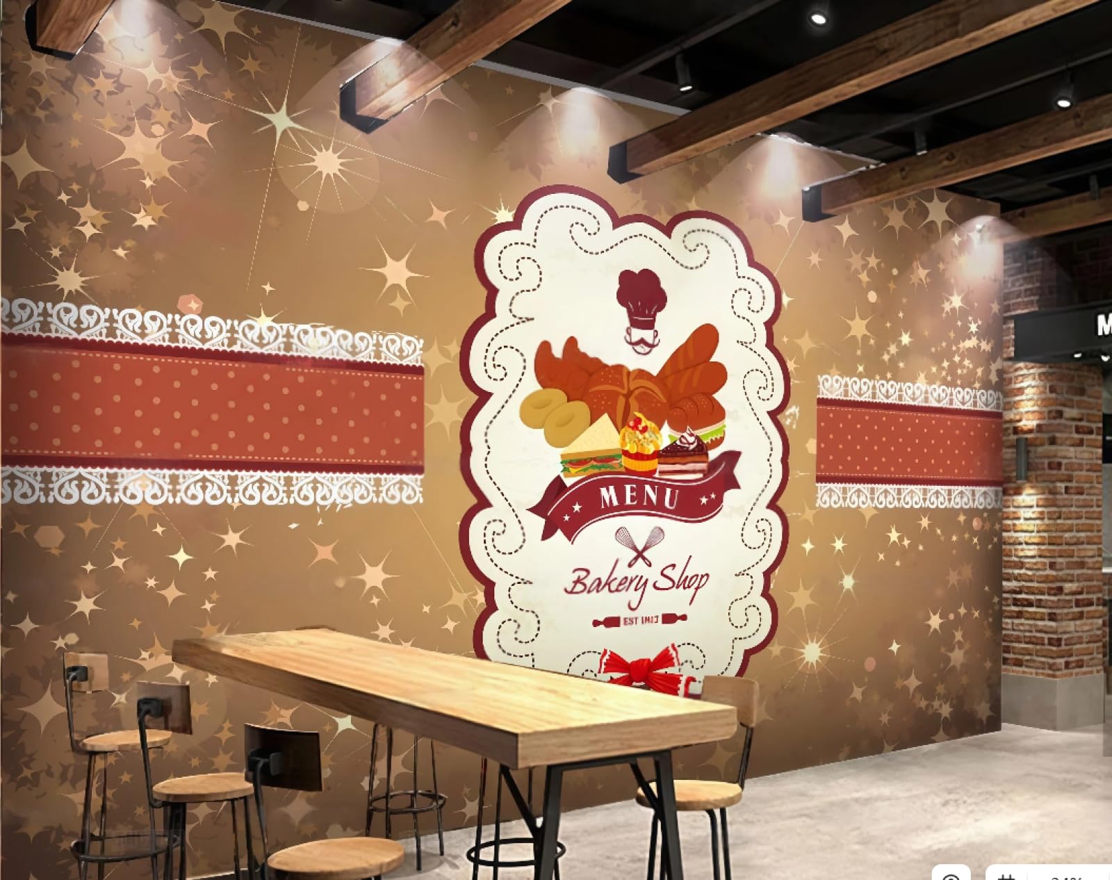 XDOUBAO Wallpaper Hand-Painted Burger Delicious Bread Baking Theme Dessert Shop Afternoon Tea Western Restaurant Background Wall Wallpaper Coffee Shop Mural,3D,300x210cm