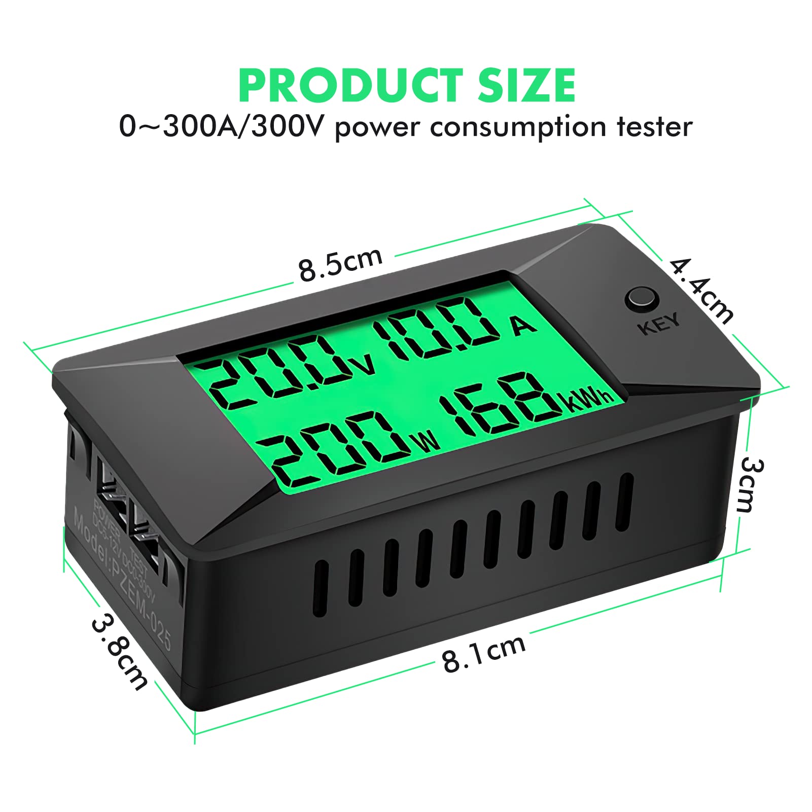 DEWIN Cyfrowy amperomierz, woltomierz, PZEM-025, cyfrowy amperomierz DC, woltomierz, tester baterii, moc 300 A, 300 V