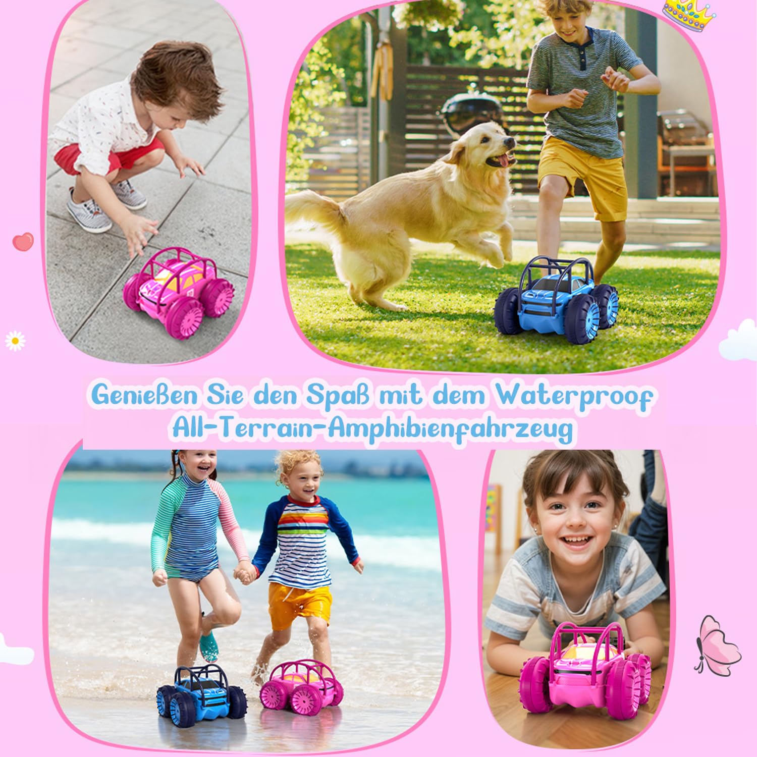MaxTronic Macchina Telecomandata a Ricarica Diretta con Luci LED, Stunt Anfibio Impermeabile 360° Flip, 4WD Velocità 15 km/h, Auto Radiocomandata 2.4G Regalo per Bambini Bambine 3-12 Anni