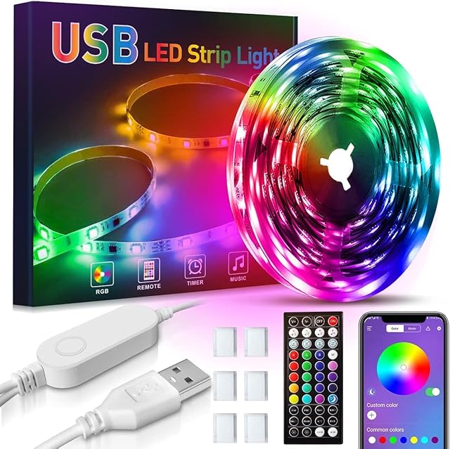 GOTUS USB 10m LED Light Strips with Remote, RGB SMD 5050 Bluetooth Built-in Mic Music Mode, Smart Circuit Protection, Timer Setting, Led Strip Lights for Kitchen, Bedroom, TV,(one roll)