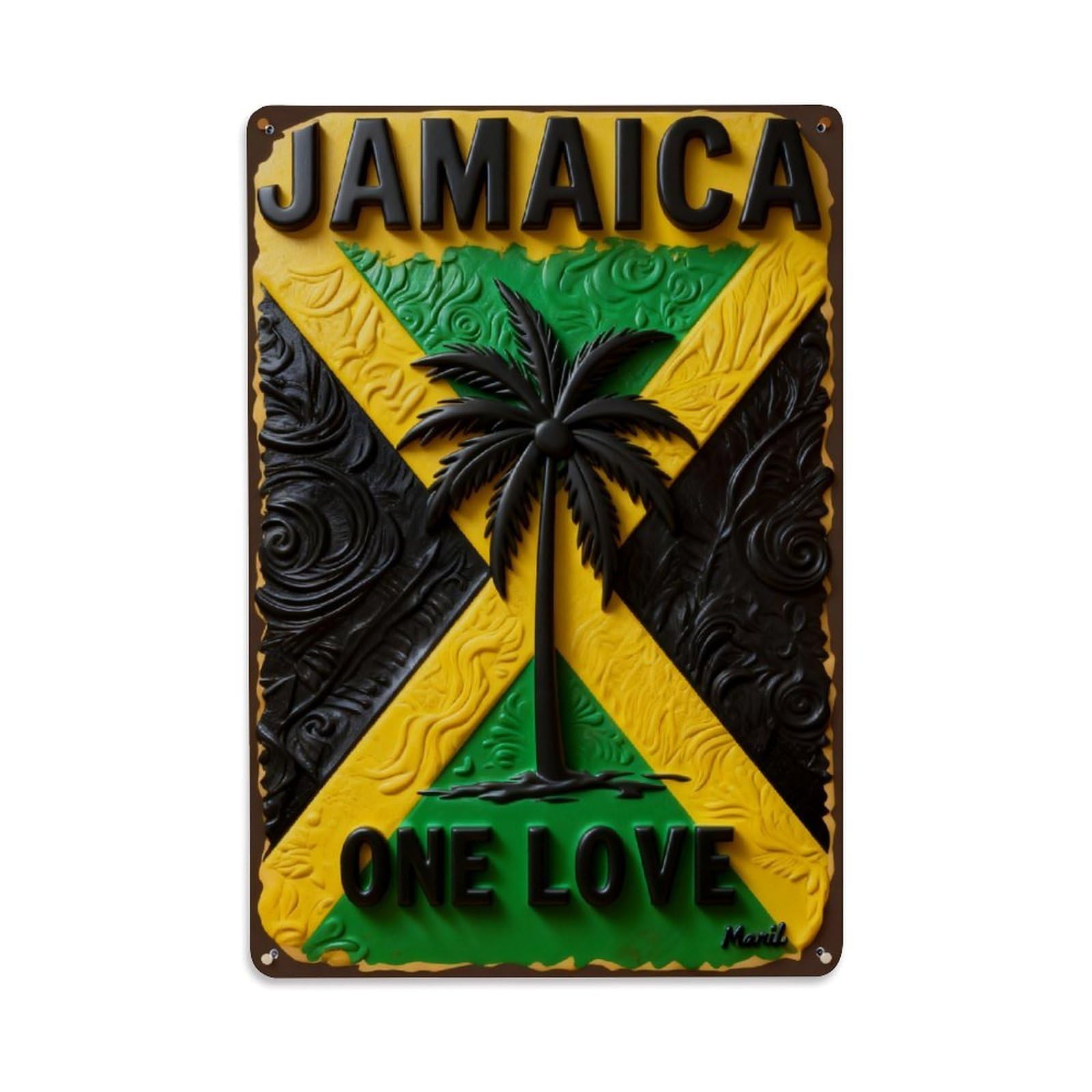 Iageret Vintage Jamaica Flag Palm Tree One Love Metal Tin Sign Retro Wall Decor, Bar Garage Cafe Kitchen Home Wall Art Poster Decoration 8X12inches