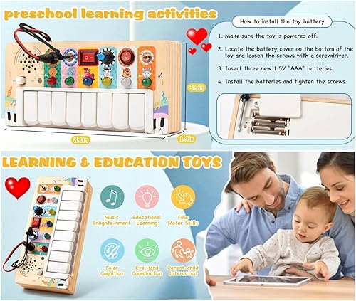 Miniatura 4 de Montessori - Juguetes de mesa para niños pequeños de más de 3 años, 6 sonidos de animales diferentes y 8 notas musicales, tablero educativo