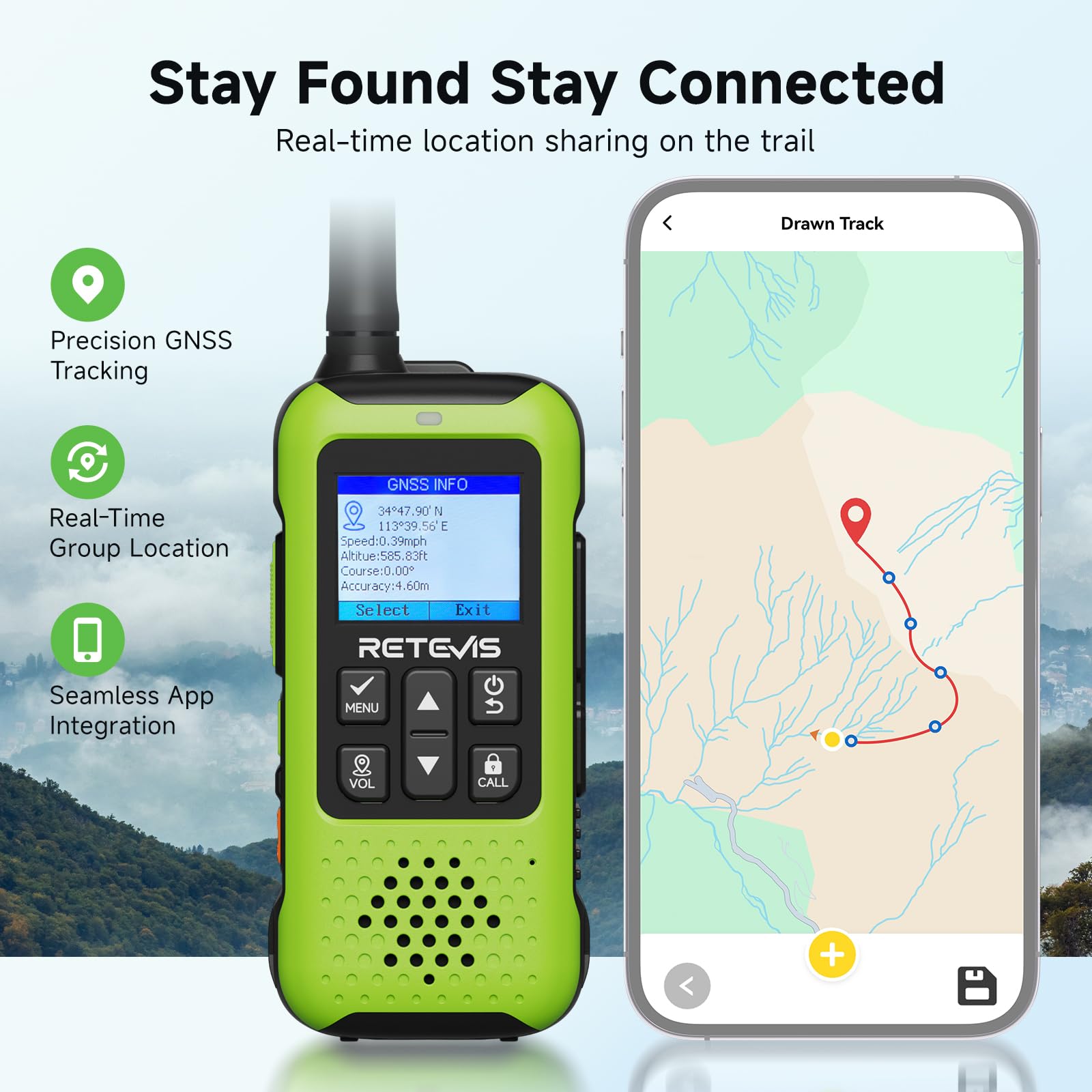 Retevis EZTalk 65 Walkie Talkie, Posizionamento GPS+BDS, Escursionismo | Programmabile via APP, Mappa Disegnata a Mano, Comunicazioni Radio a Doppia Banda per Outdoor Arrampicata, Lungo Raggio